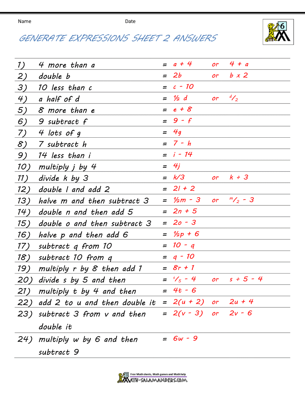 Basic Algebra Worksheets Algebra Worksheets With Answers Printable PDF Math Worksheets Cazoom Math
