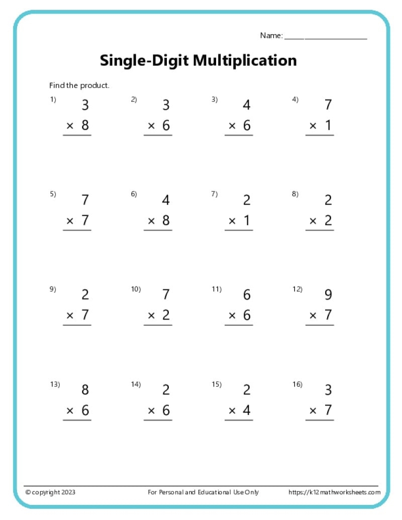 Basic Multiplication Worksheets K12 Math Worksheets Free Printable Multiplication Worksheets 2nd Grade