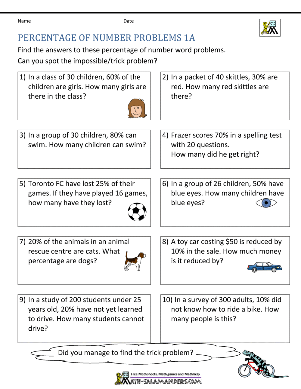 Basic Percentage Word Problems Free Printable Percentage Word Problems Worksheet For Fifth Grade