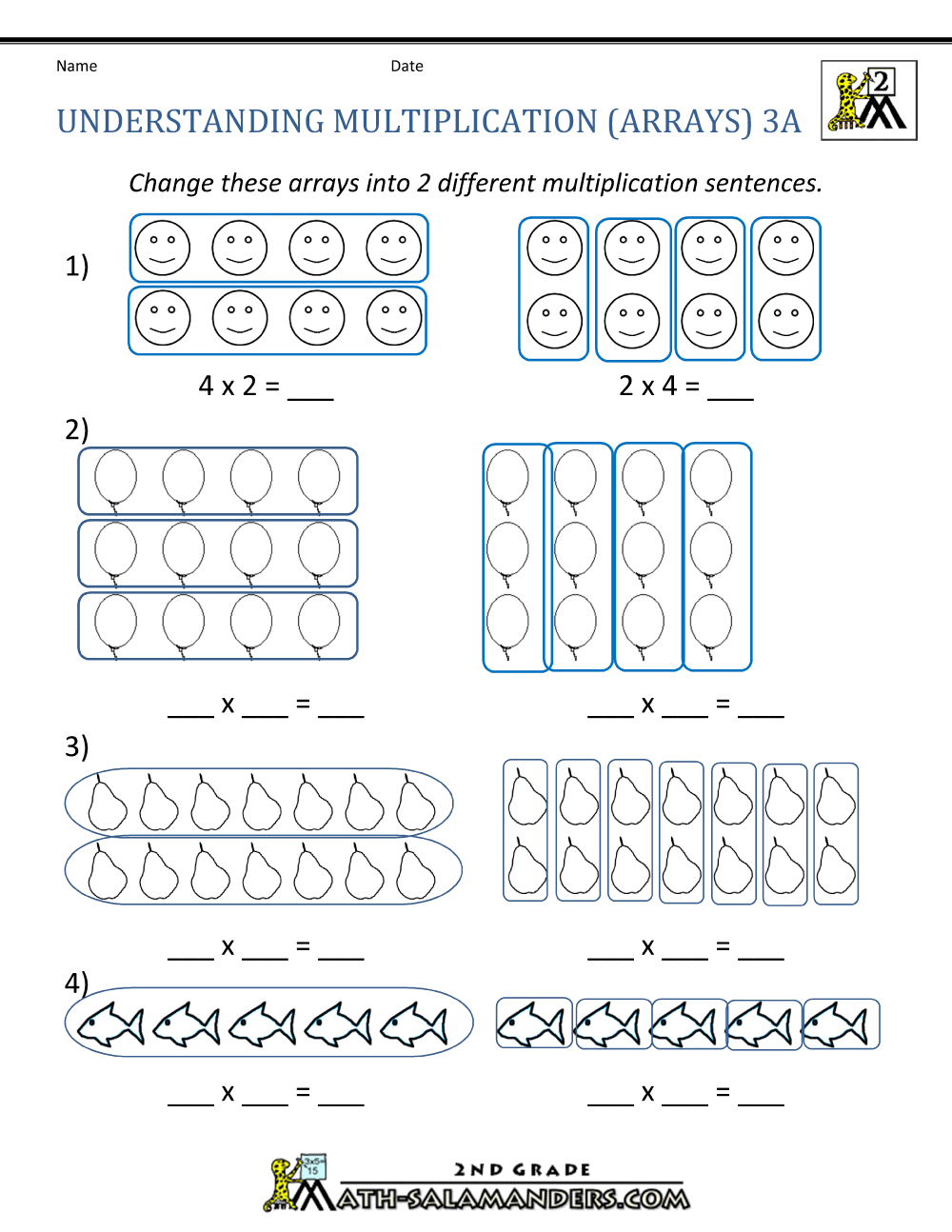 Beginning Multiplication Worksheets Arrays Worksheets 2nd Grade ArgoPrep
