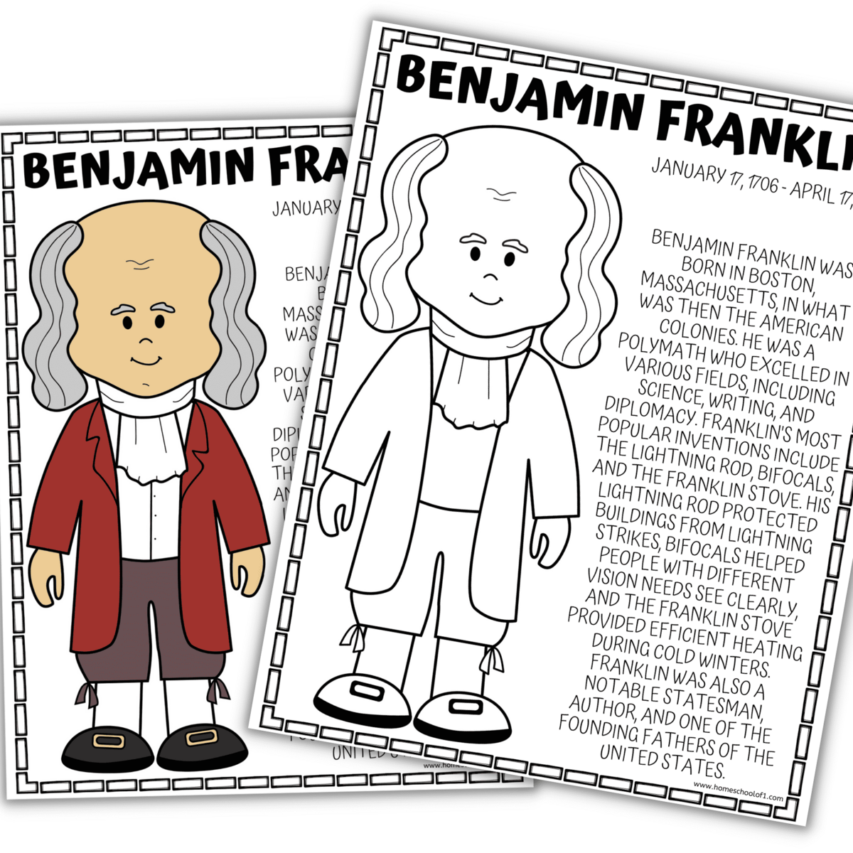 Benjamin Franklin Worksheets Printable Unit Study For Kids