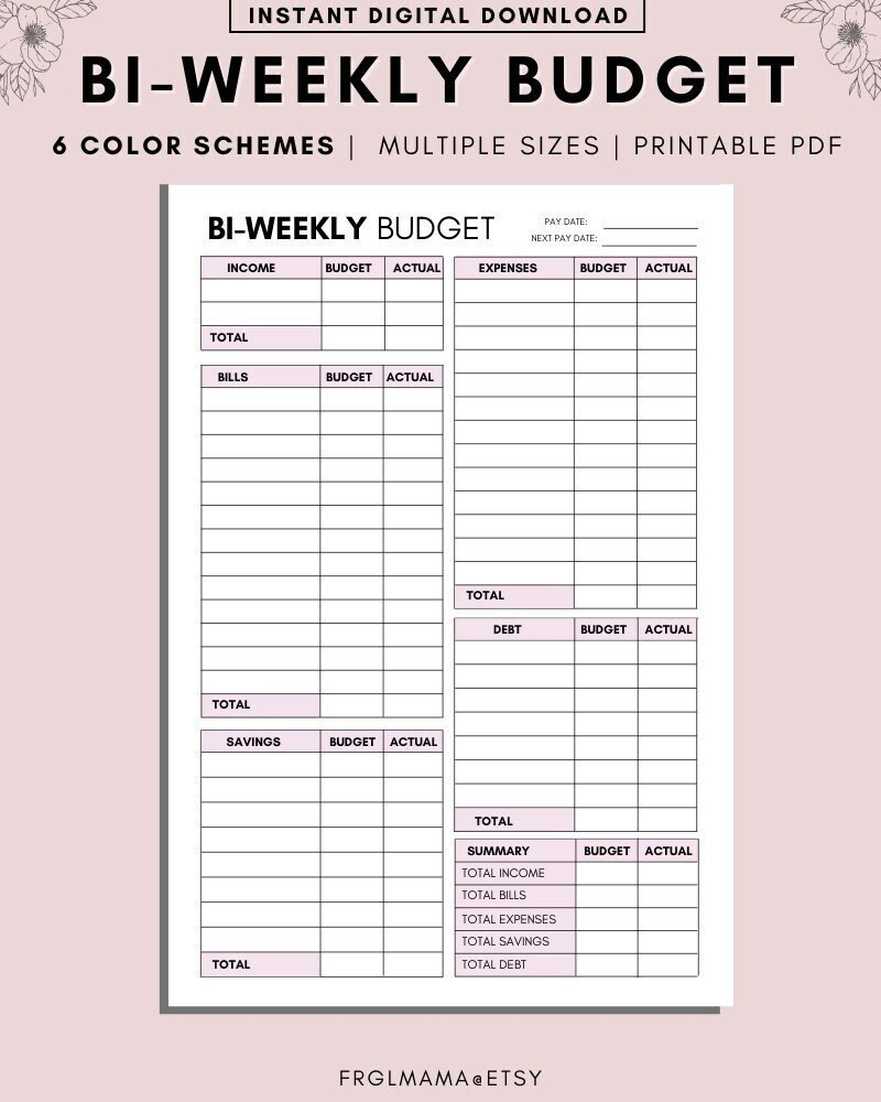 Bi Weekly Budget Overview Printable A4 A5 Letter PDF Etsy Bi Weekly Budget Overview Printable A4 A5 Letter PDF Etsy
