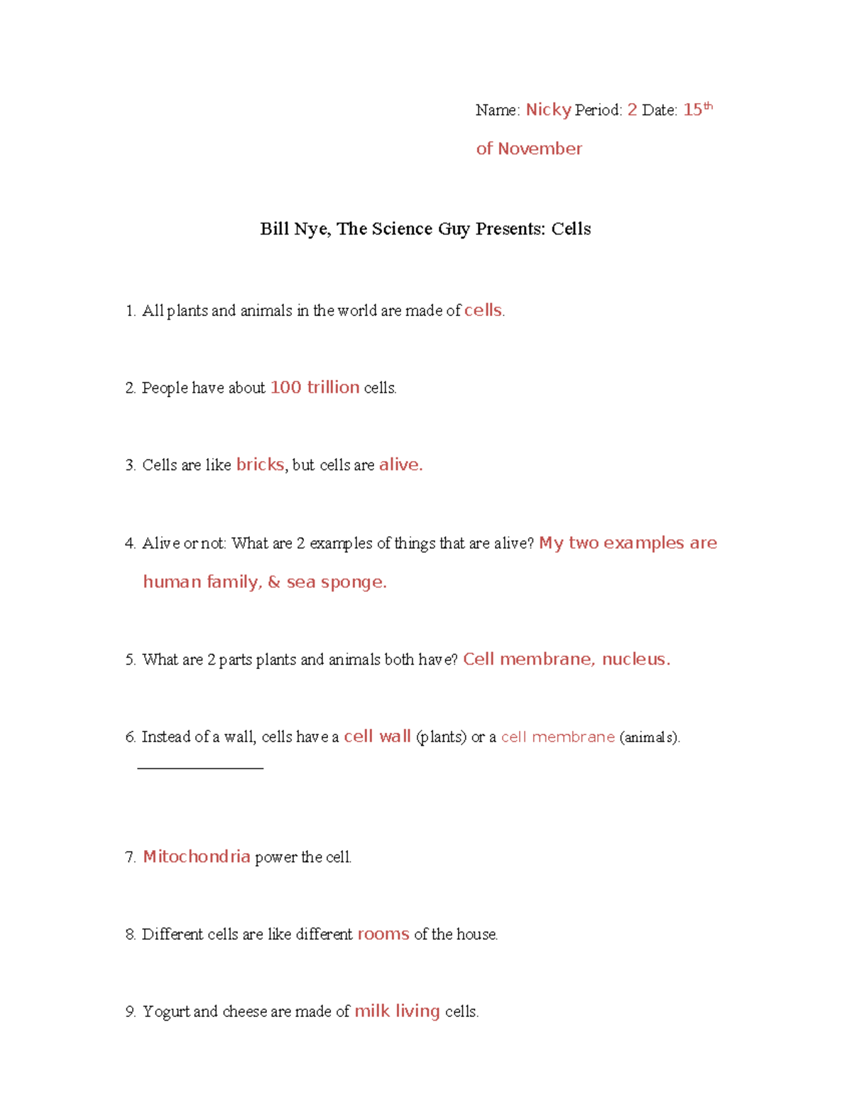 Bill Nye Cells Video Worksheet Science Exploration Notes Studocu Bill Nye Cells Video Worksheet Science Exploration Notes Studocu