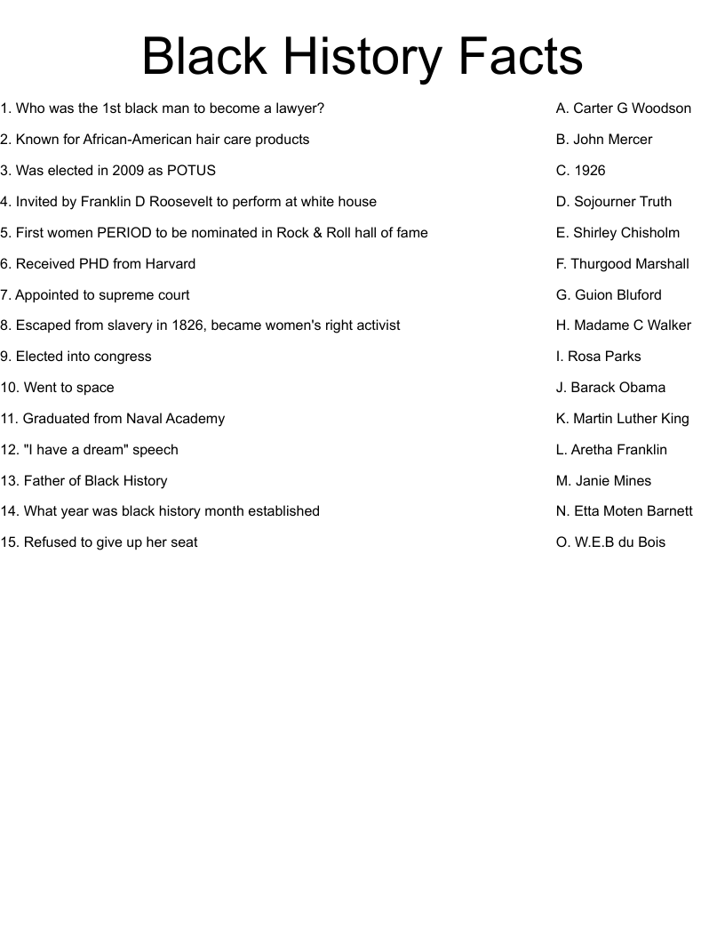 Black History Facts Worksheet WordMint Black History Facts Worksheet WordMint