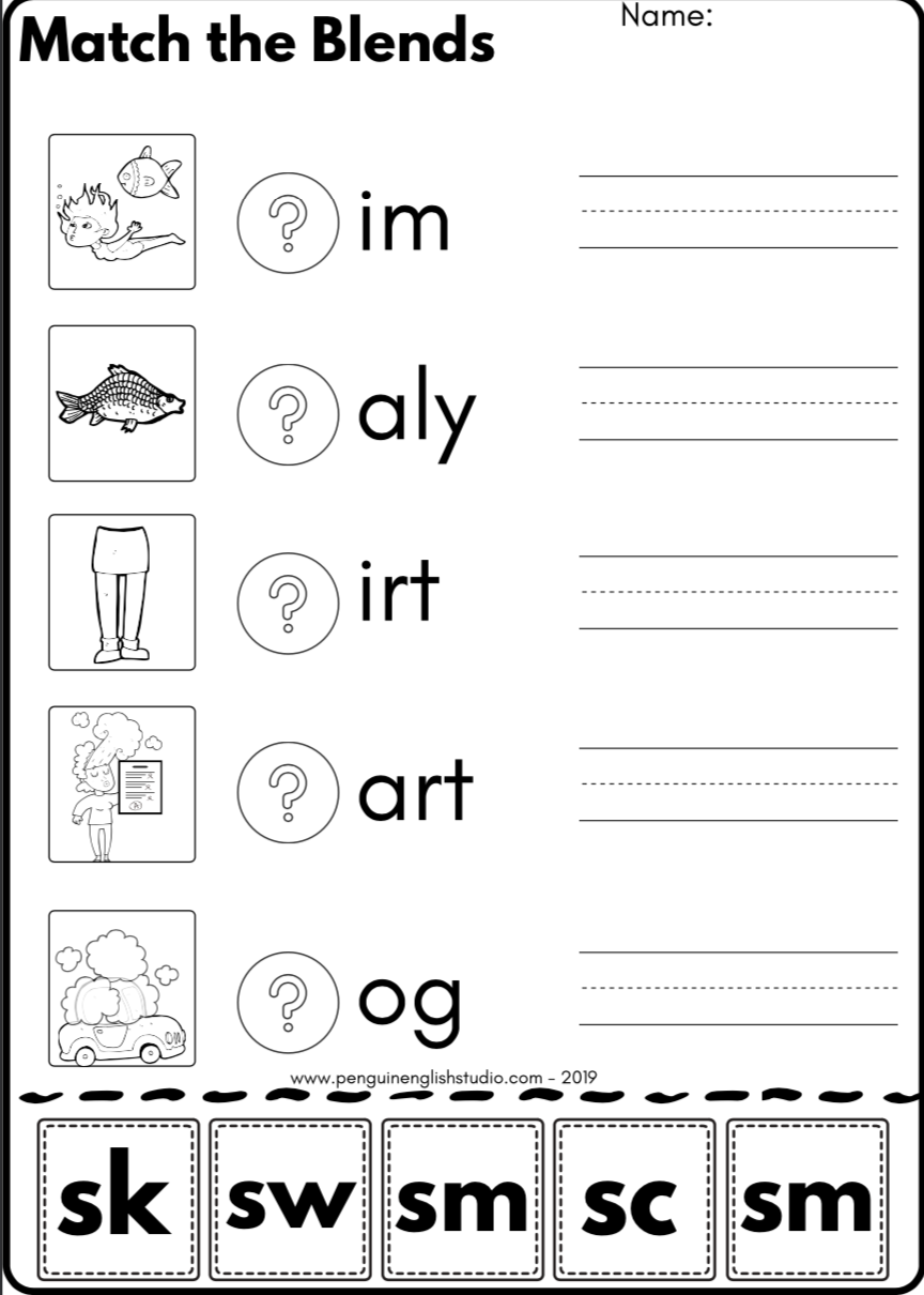 Blend Reading Worksheet SC SK SW SM Sound Made By Teachers