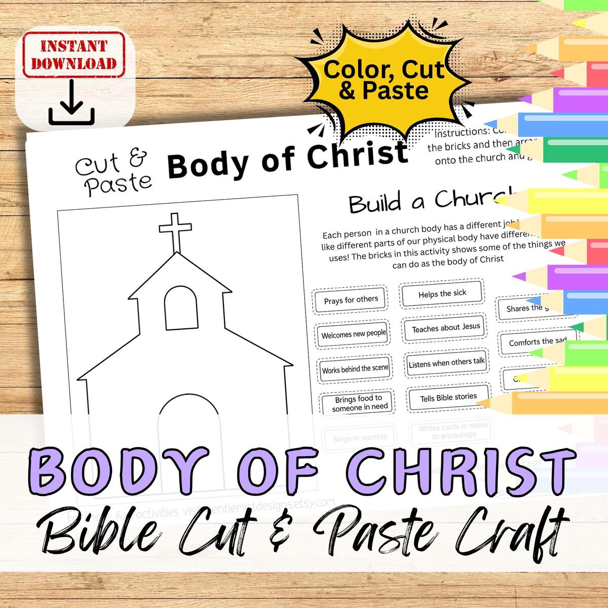 BODY OF CHRIST Build A Church Bible Craft Activity For Kids Printable Diy Cut Paste Kit Sunday School Group Homeschool Worksheet Etsy BODY OF CHRIST Build A Church Bible Craft Activity For Kids Printable Diy Cut Paste Kit Sunday School Group Homeschool Worksheet Etsy