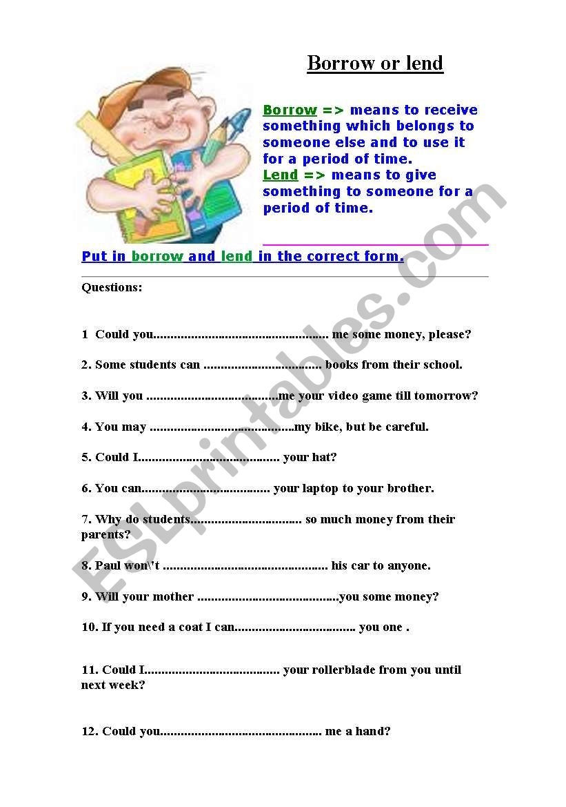 Borrow Or Lend ESL Worksheet By Julicassol Borrow Or Lend ESL Worksheet By Julicassol