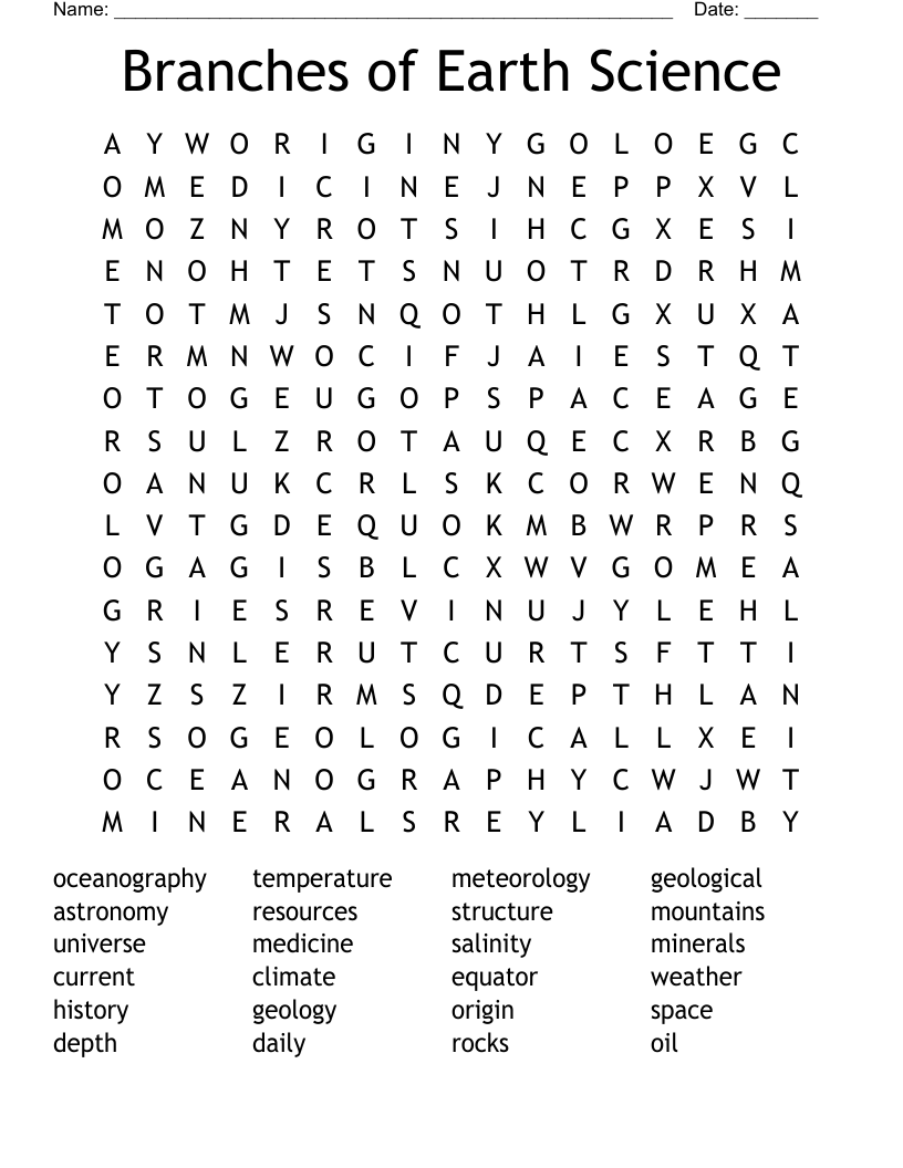 Branches Of Earth Science Word Search WordMint