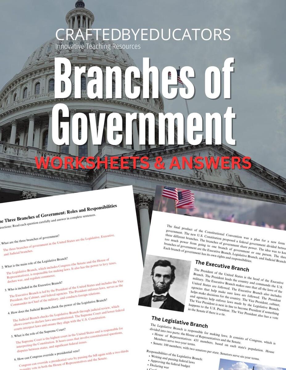 American Government Three Branches Of The Federal Government Gr 5 8 By Teach Simple