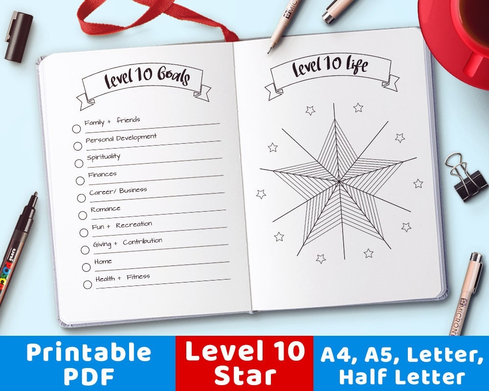 Bujo Journal Level 10 Life Printable Star Printable Level 10 Life Goals Level 10 Wheel Of Life Printable Level 10 Life Template PDF Etsy Level 10 Goal Etsy