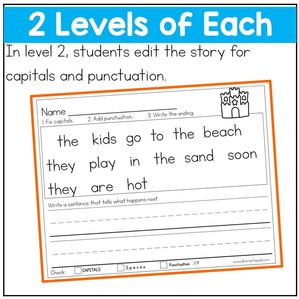 Capitalization And Punctuation Worksheets Sentence Editing And Structure Summer Tejeda S Tots