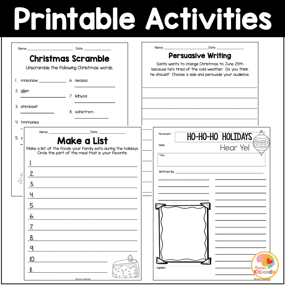 Christmas Literacy Worksheets And Activities NO PREP Made By Teachers Free Editable Christmas Worksheet Templates Canva