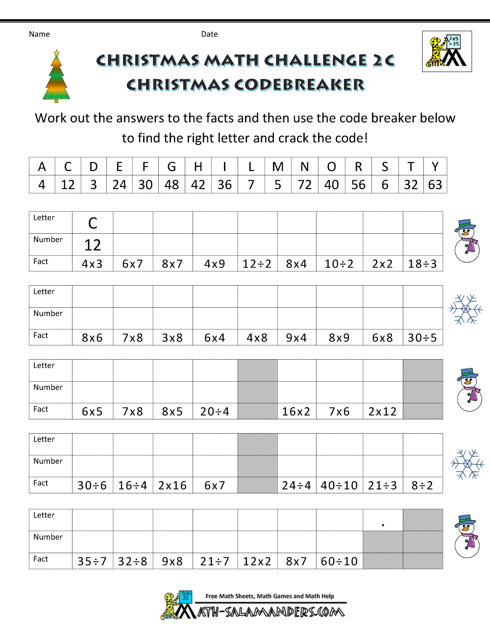 Christmas Math Worksheets Harder