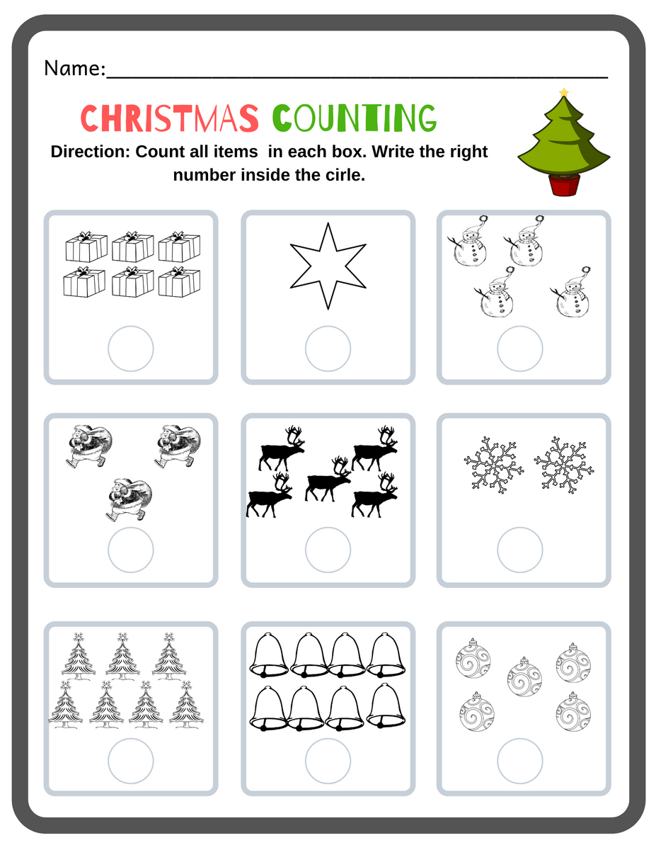 Christmas Preschool Math Activity Made By Teachers Kindergarten Math Counting Objects Worksheets 1 10 Black And White Made By Teachers