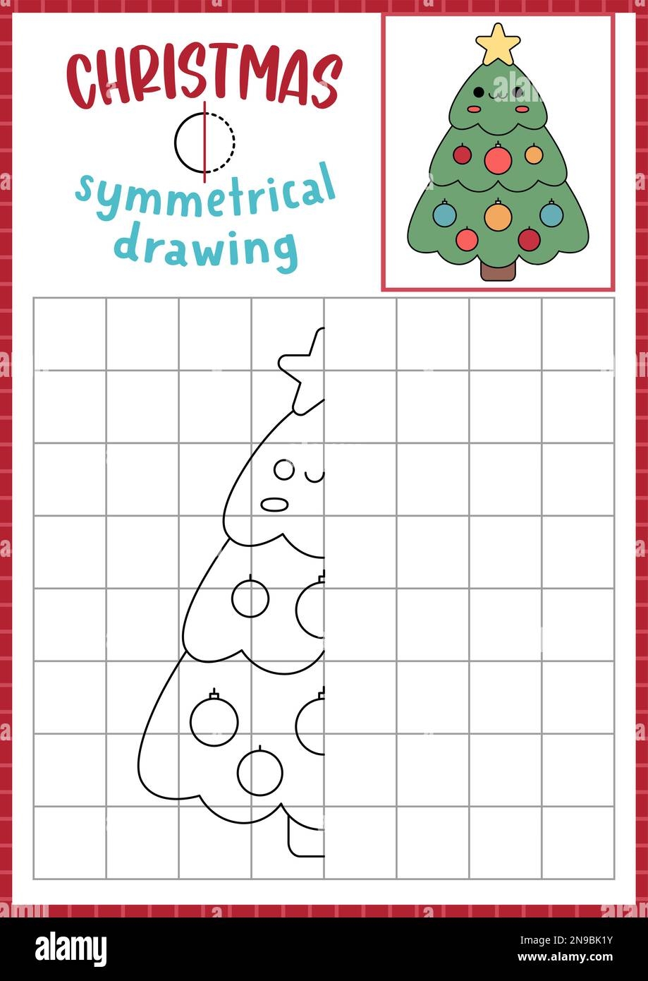 Christmas Symmetrical Drawing Worksheet Complete Fir Tree Picture Vector Winter Holiday Writing Practice Worksheet Printable Black And White Activi Stock Vector Image Art Alamy Symmetry Christmas Tree Painting Free Printable
