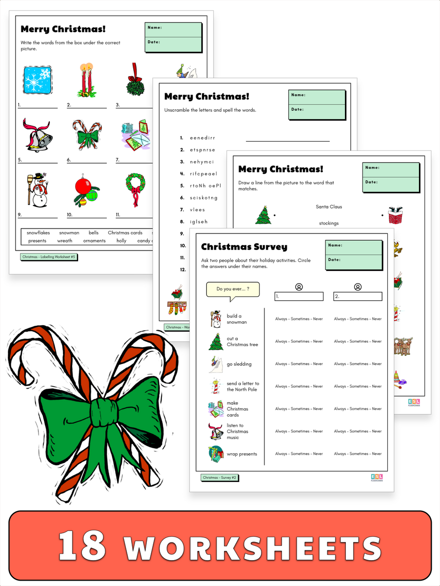 Christmas Worksheets ESL Flashcards