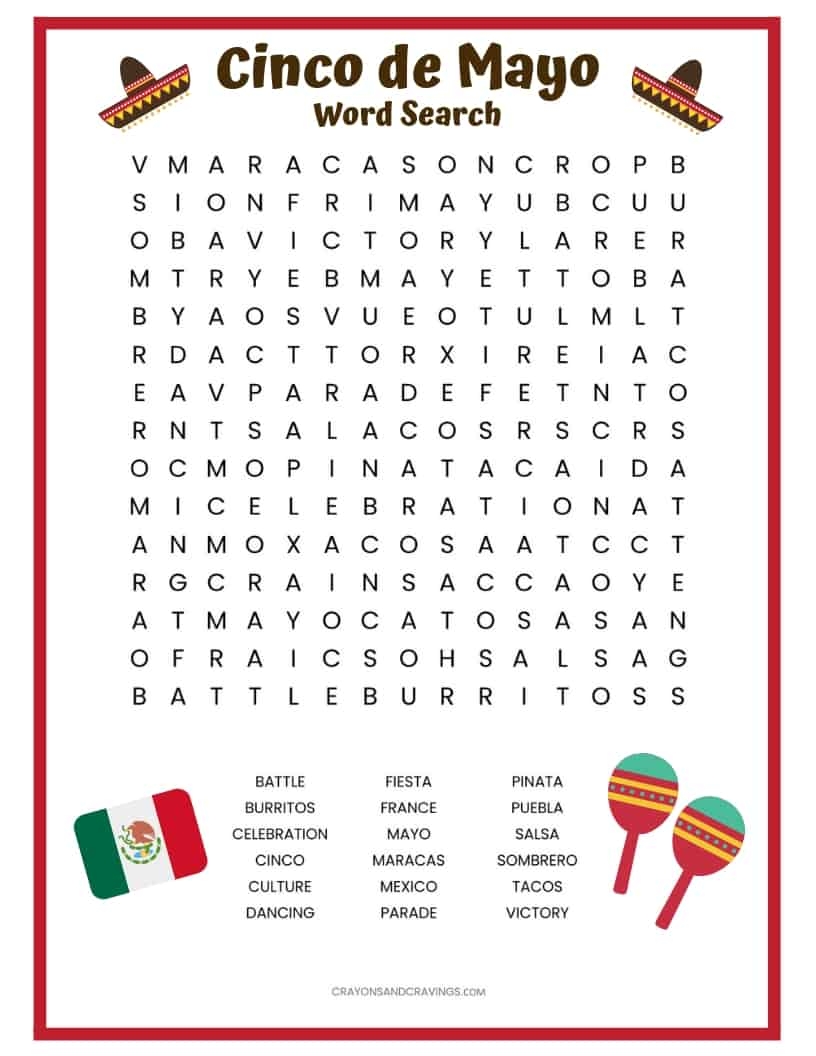 Cinco De Mayo Word Search Free Printable For Kids Cinco De Mayo Worksheets Free Printables Your Therapy Source