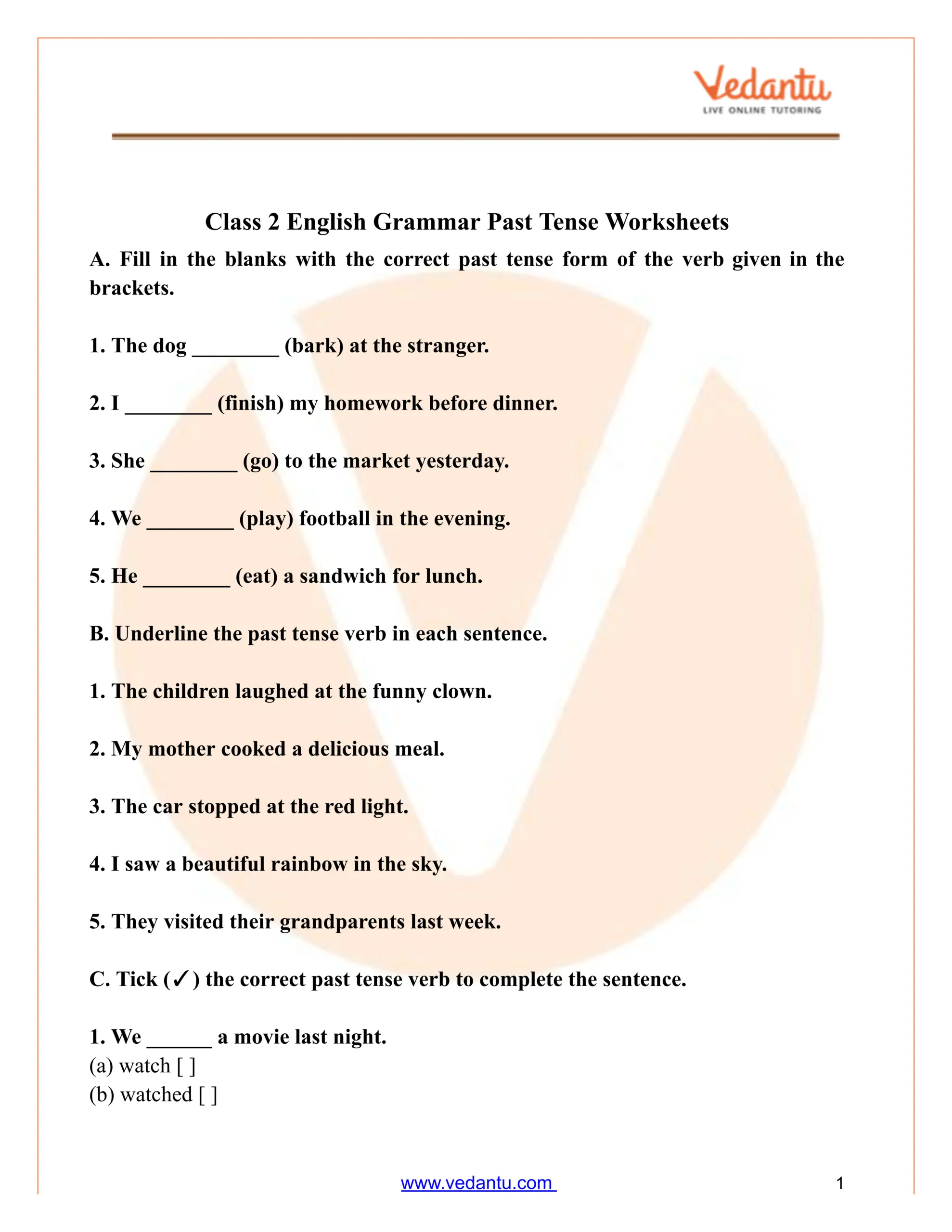 Class 2 English Grammar Past Tense Worksheet PDF Free Download Class 2 English Grammar Past Tense Worksheet PDF Free Download