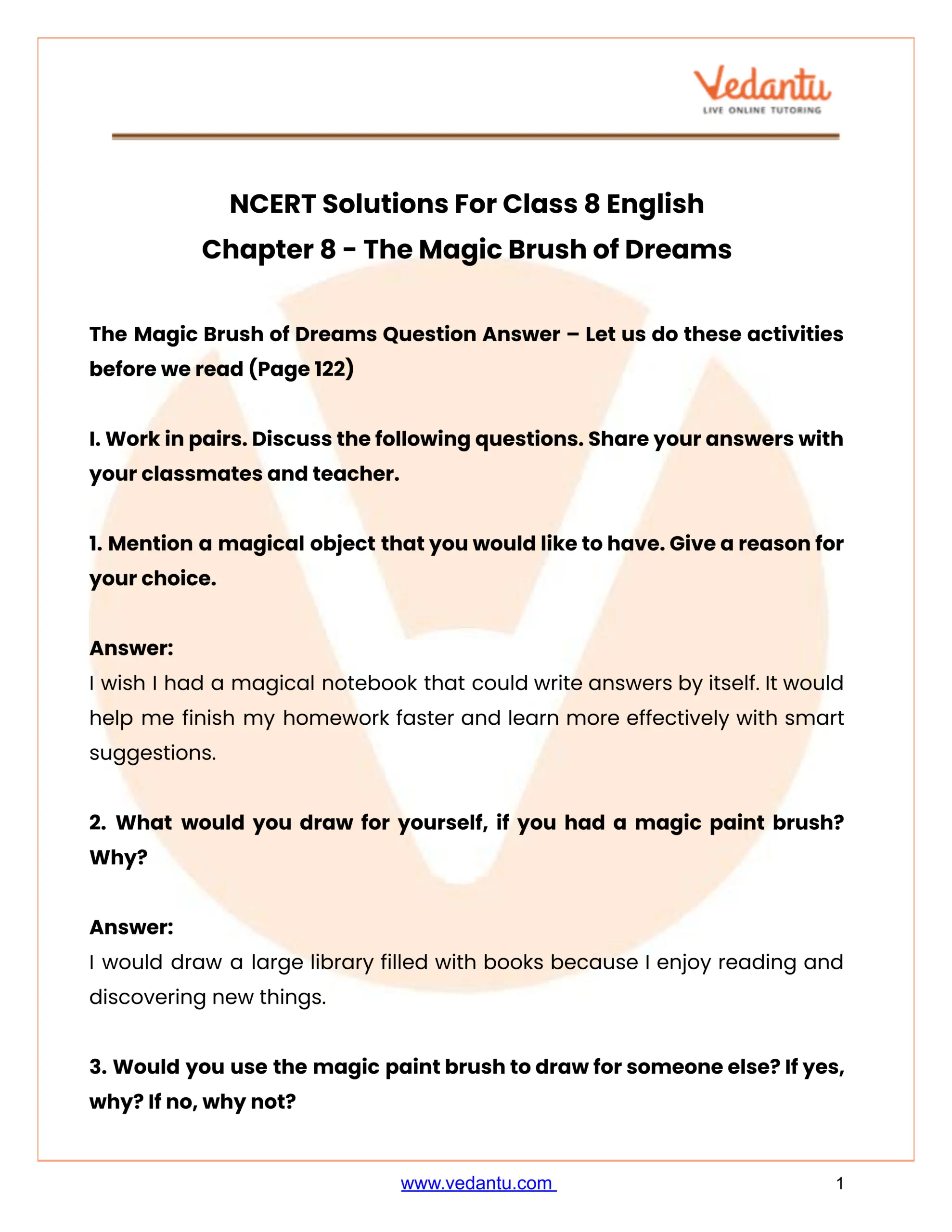 Class 8 English Chapter 8 The Magic Brush Of Dreams Class 8 English Chapter 1 The Wit That Won Hearts