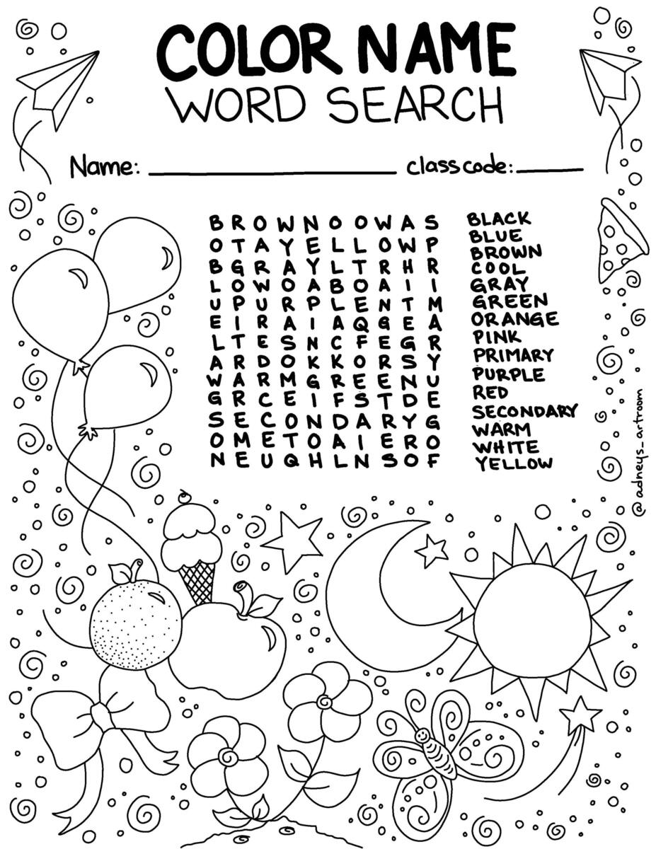 Color Name Word Search And Coloring Page By Adney s Art Room TPT