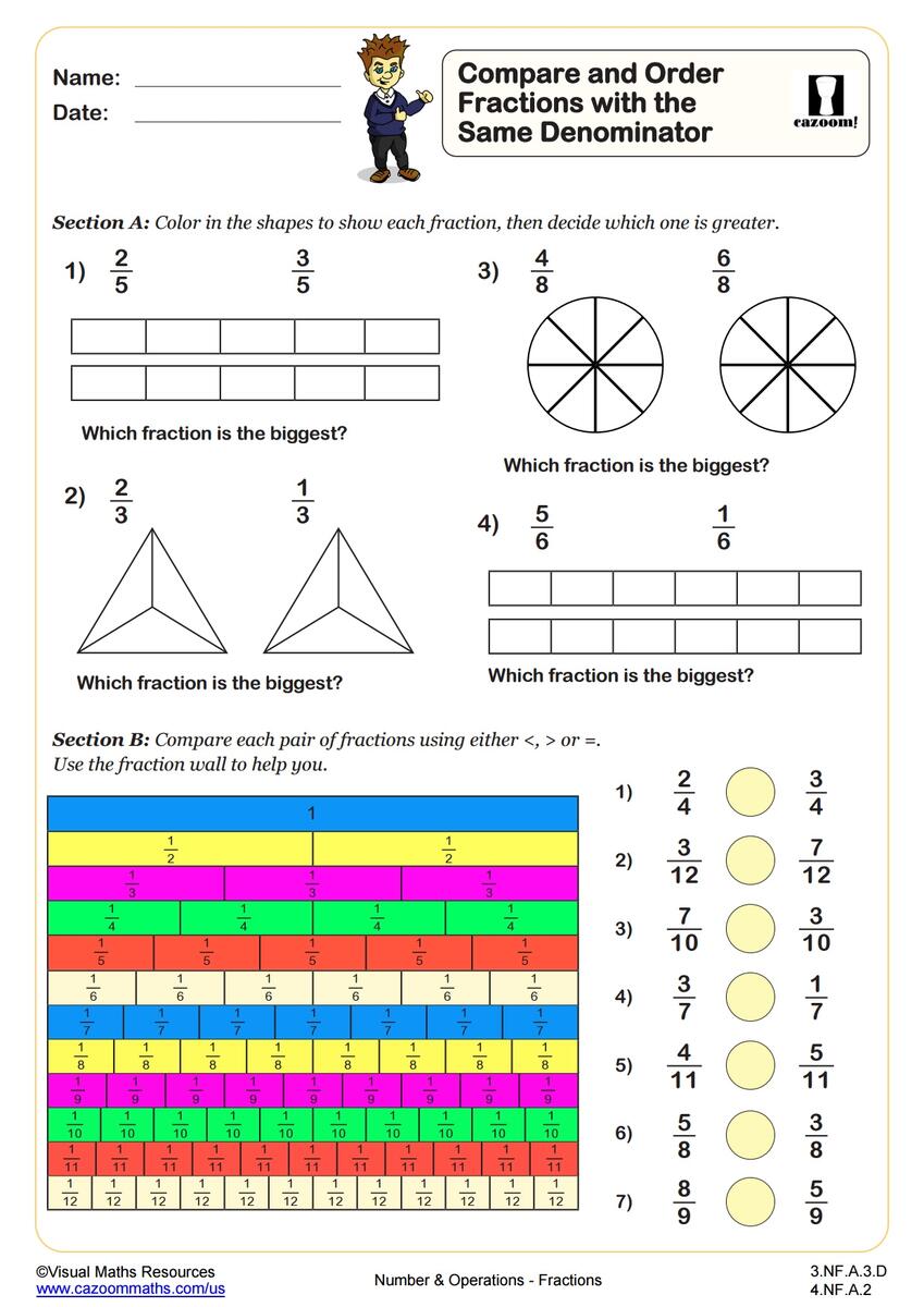 Compare And Order Fractions With The Same Denominator PDF Printable Number And Operations Worksheets Cazoom Math Compare And Order Fractions With The Same Denominator PDF Printable Number And Operations Worksheets Cazoom Math