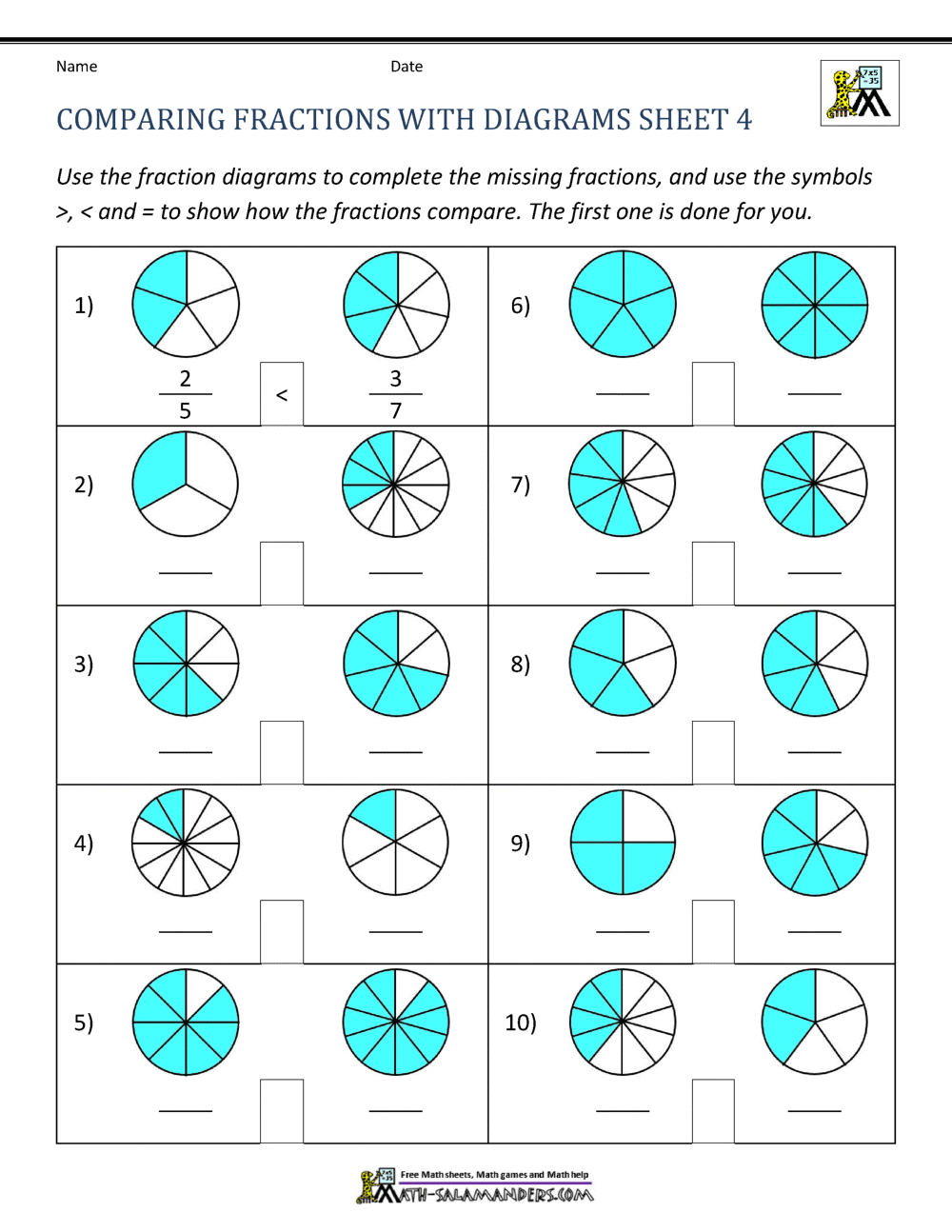 Comparing Fractions Worksheet Comparing Fractions Worksheet