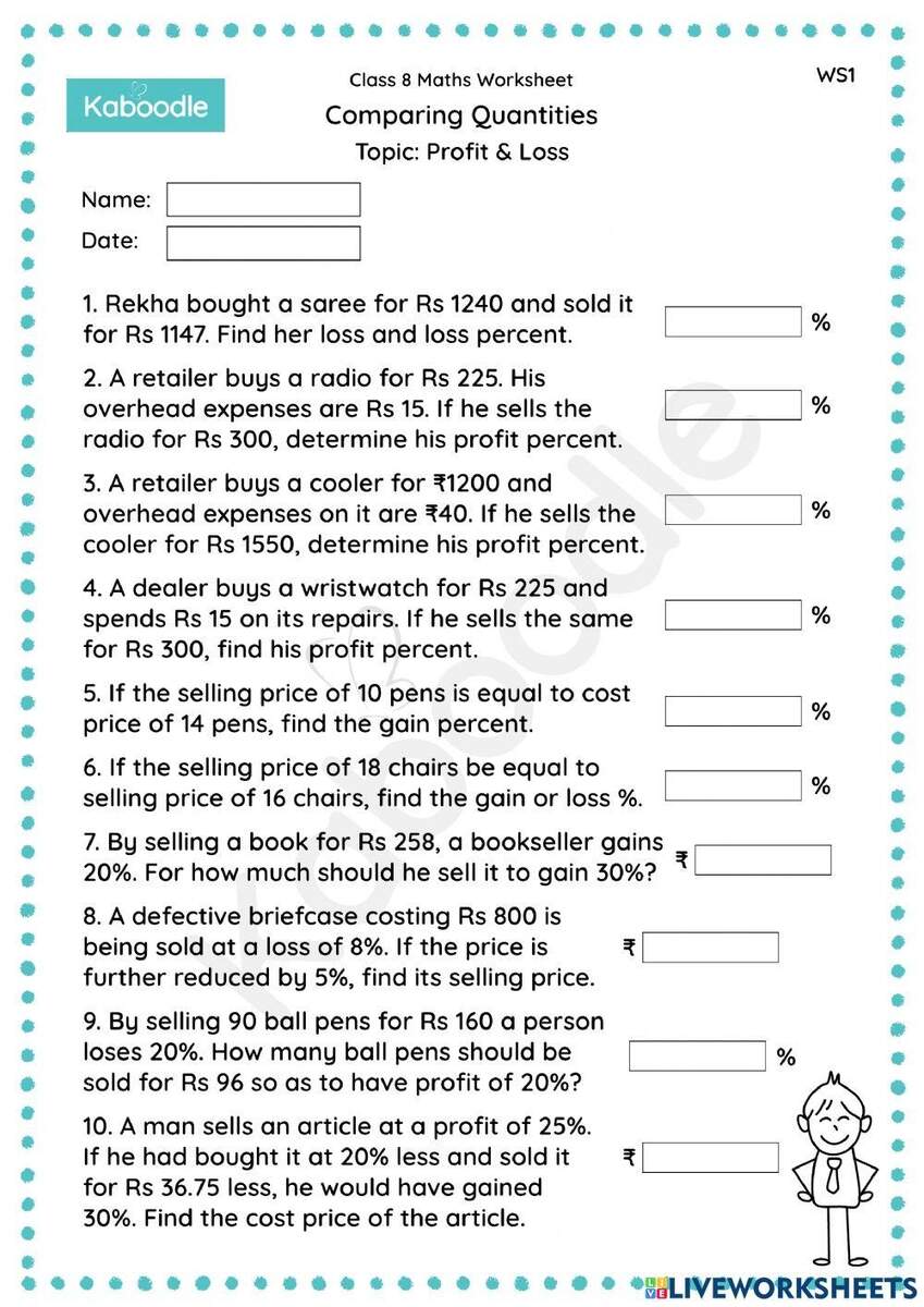 Comparing Quantities Profit Loss Worksheet Worksheets Library Comparing Quantities Profit Loss Worksheet Worksheets Library