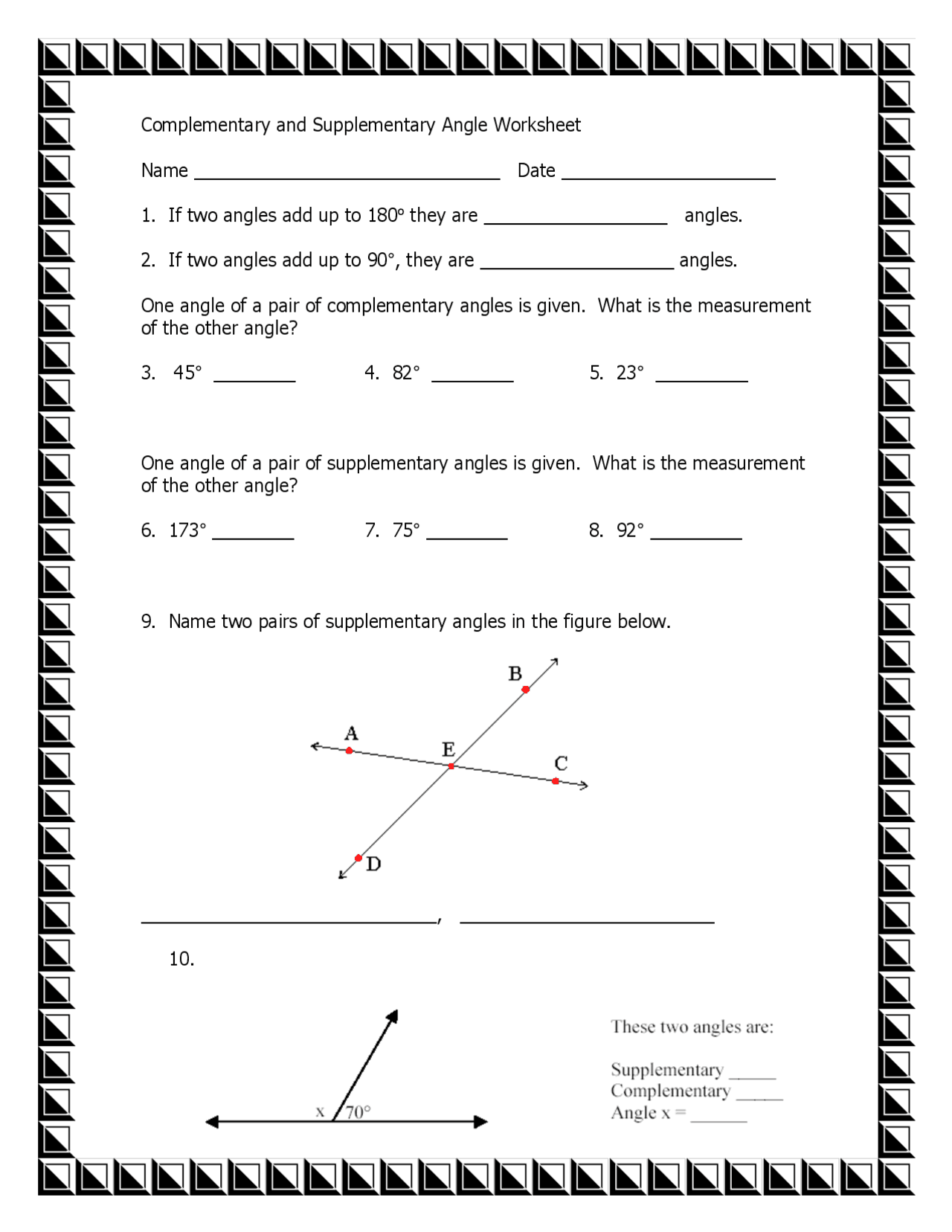 Complementary And Supplementary Angles Worksheet Lecture Notes Trigonometry Docsity Complementary Supplementary Vertical And Adjacent Angles Worksheets Printable