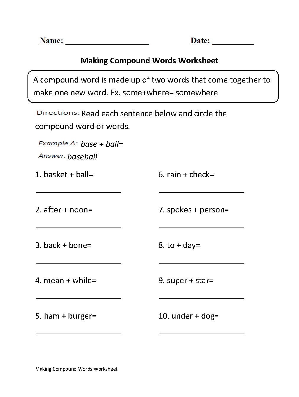 Compound Words Worksheets Making Compound Words Worksheet Compound Words Worksheets Making Compound Words Worksheet