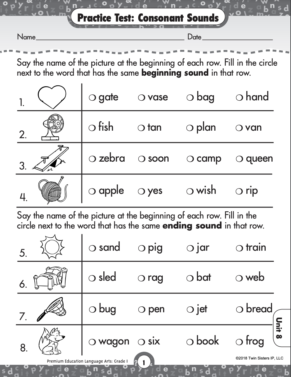 Comprehensive Language Arts Skills Practice Test For Grade 1 Worksheets Library