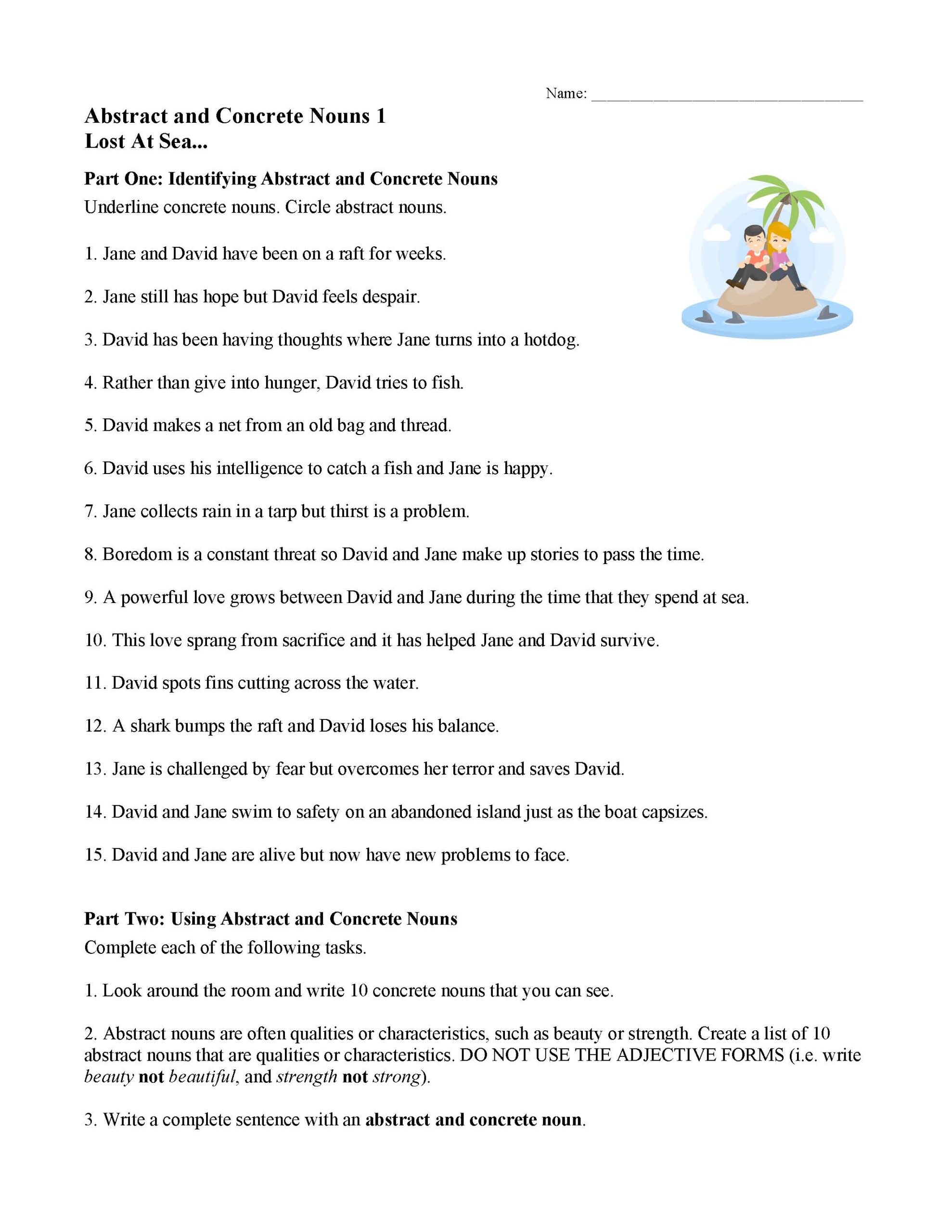 Concrete And Abstract Nouns Worksheet Lost At Sea Parts Of Speech Activity Concrete And Abstract Nouns Worksheet Lost At Sea Parts Of Speech Activity