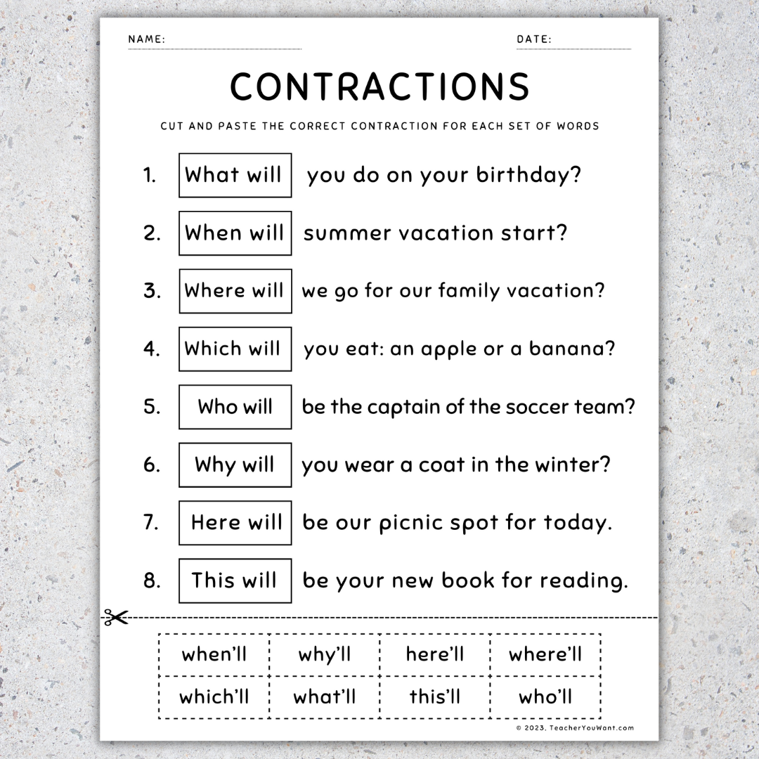 Contractions Sentences Worksheets Cut And Paste Grammar Practice Activity Made By Teachers Contractions Sentences Worksheets Cut And Paste Grammar Practice Activity Made By Teachers