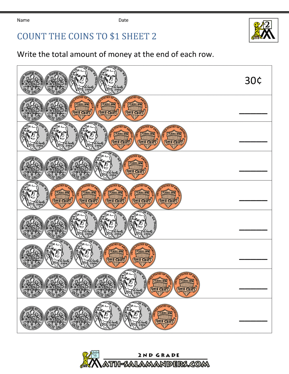 Counting Money Worksheets Up To 1 2nd Grade Money Worksheets Up To 2