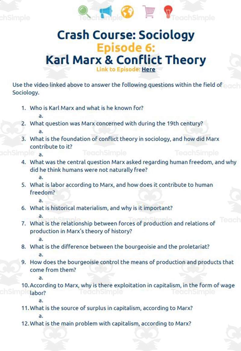 Crash Course Sociology 6 Karl Marx Conflict Theory Digital Student Worksheet By Teach Simple