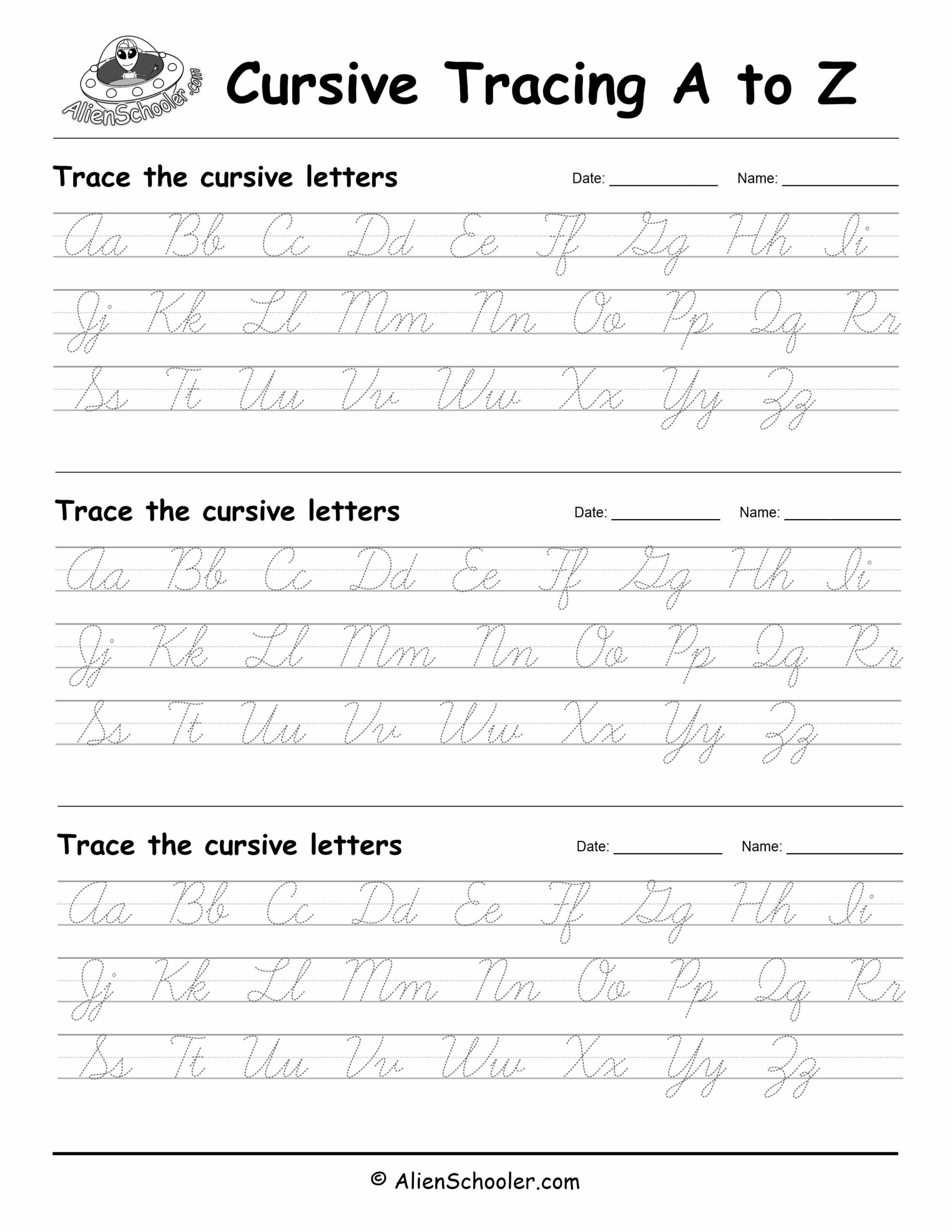 Cursive Alphabet To Trace Free Printable PDF Alien Schooler Page 2 Free Custom Printable Handwriting Worksheet Templates Canva