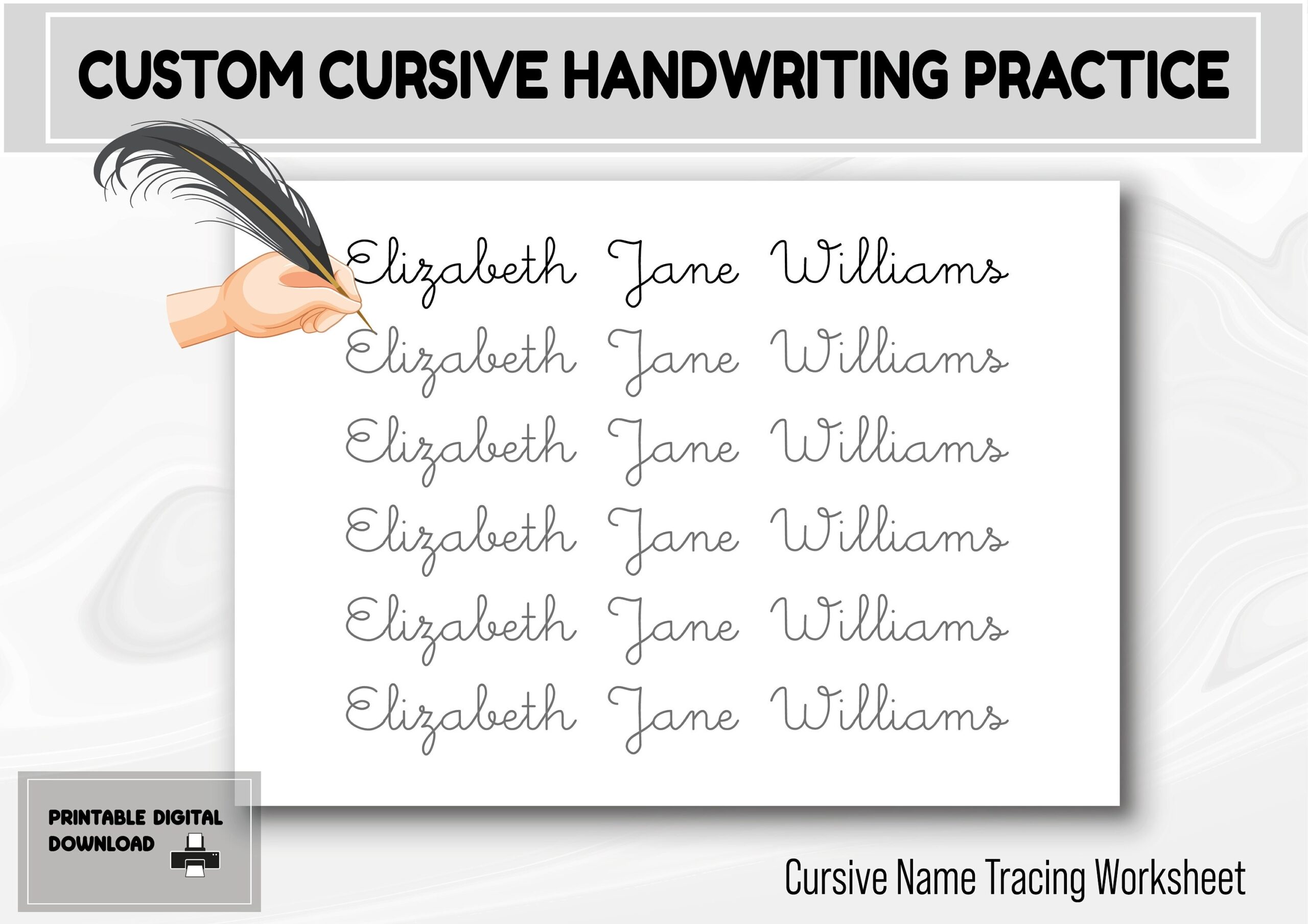 Custom Cursive Name Tracing Worksheet Handwriting Practice Digital Download Etsy