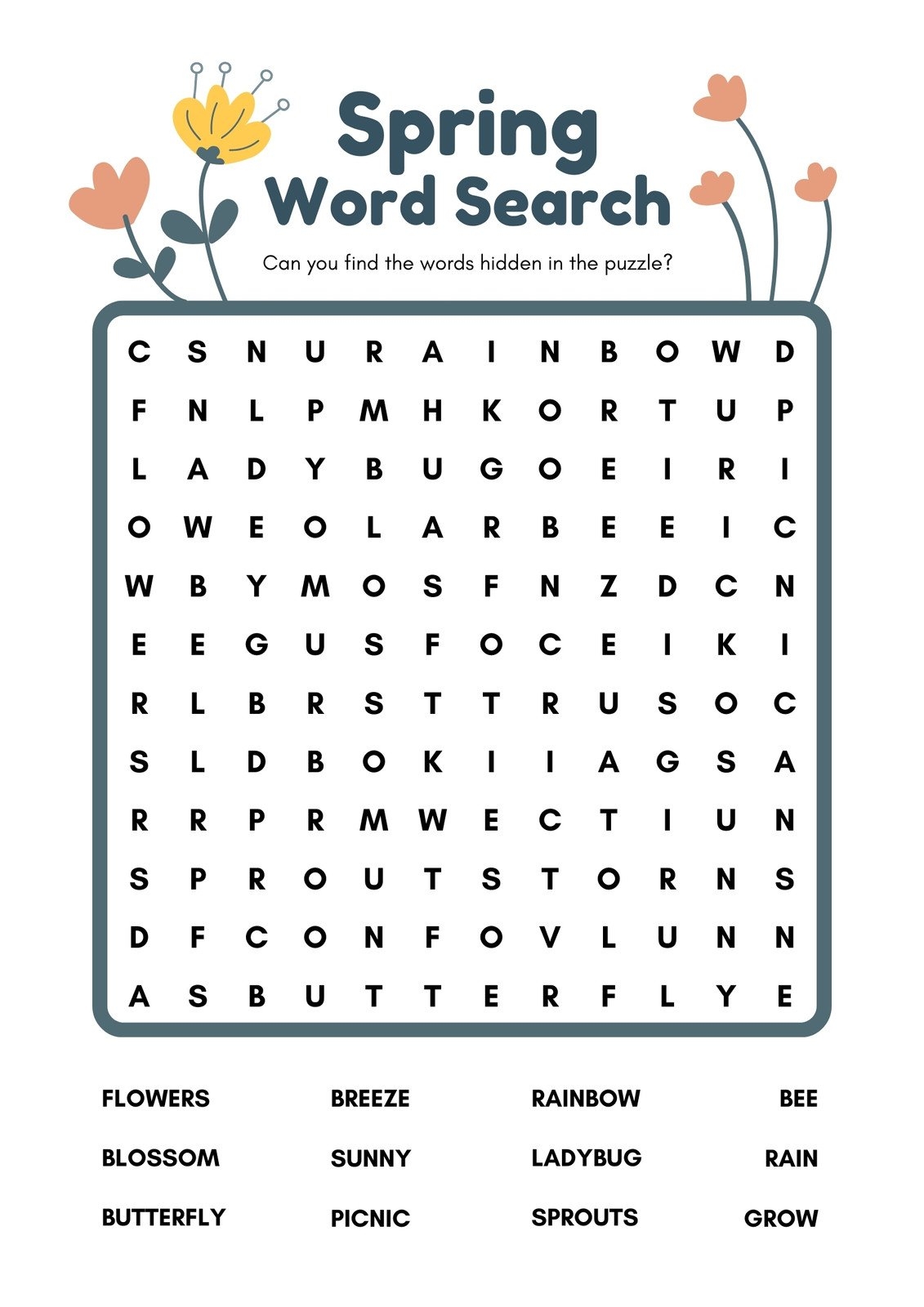 Custom Printable Spring Worksheet Templates Canva