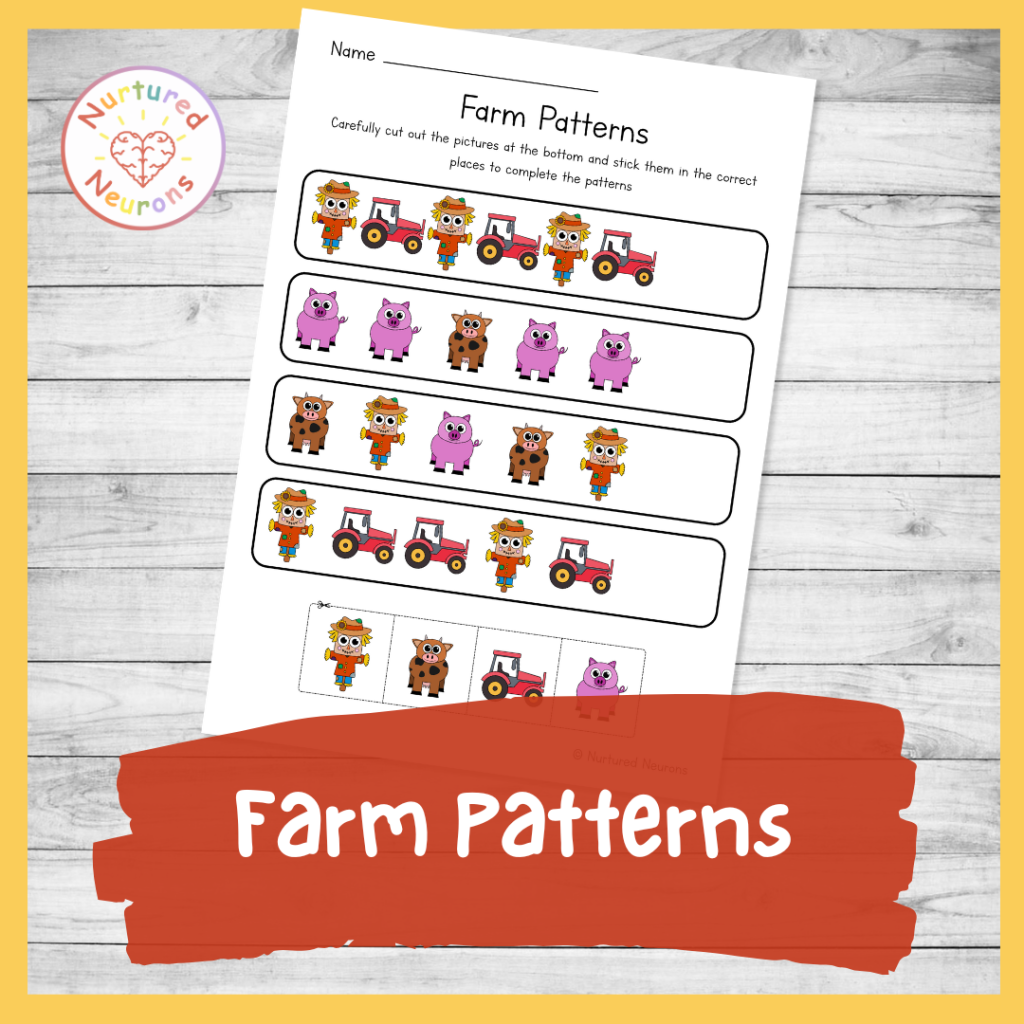 Cut And Paste Farm Pattern Worksheet Printable PDF Nurtured Neurons