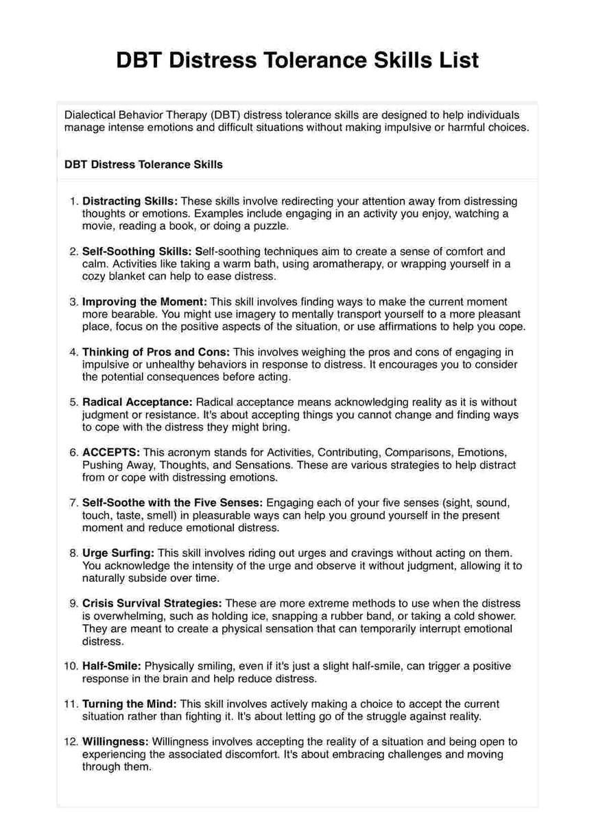 DBT Distress Tolerance Skills List DBT Distress Tolerance Skills List