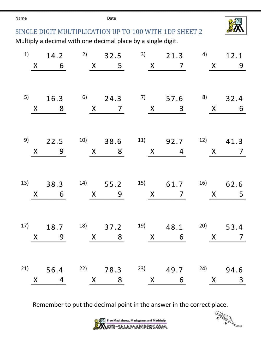 Decimal Multiplication Worksheets 5th Grade Decimal Multiplication Worksheets 5th Grade