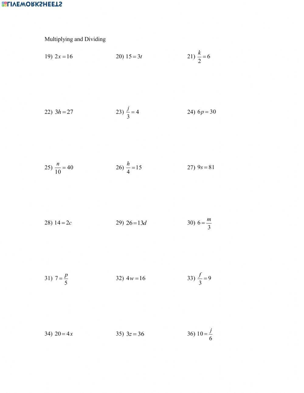 Division Equations Worksheet Practice Problems For Division Mastery