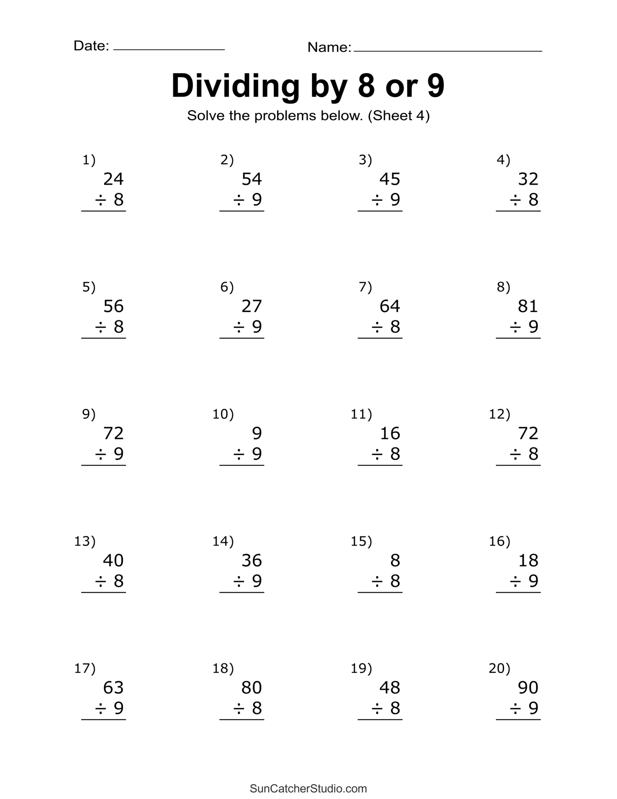 Division Worksheets Problems Free Printable Math Drills Free Printables Lettering SVG Files Tools Apps Free To Edit And Print Division Worksheet Templates Canva