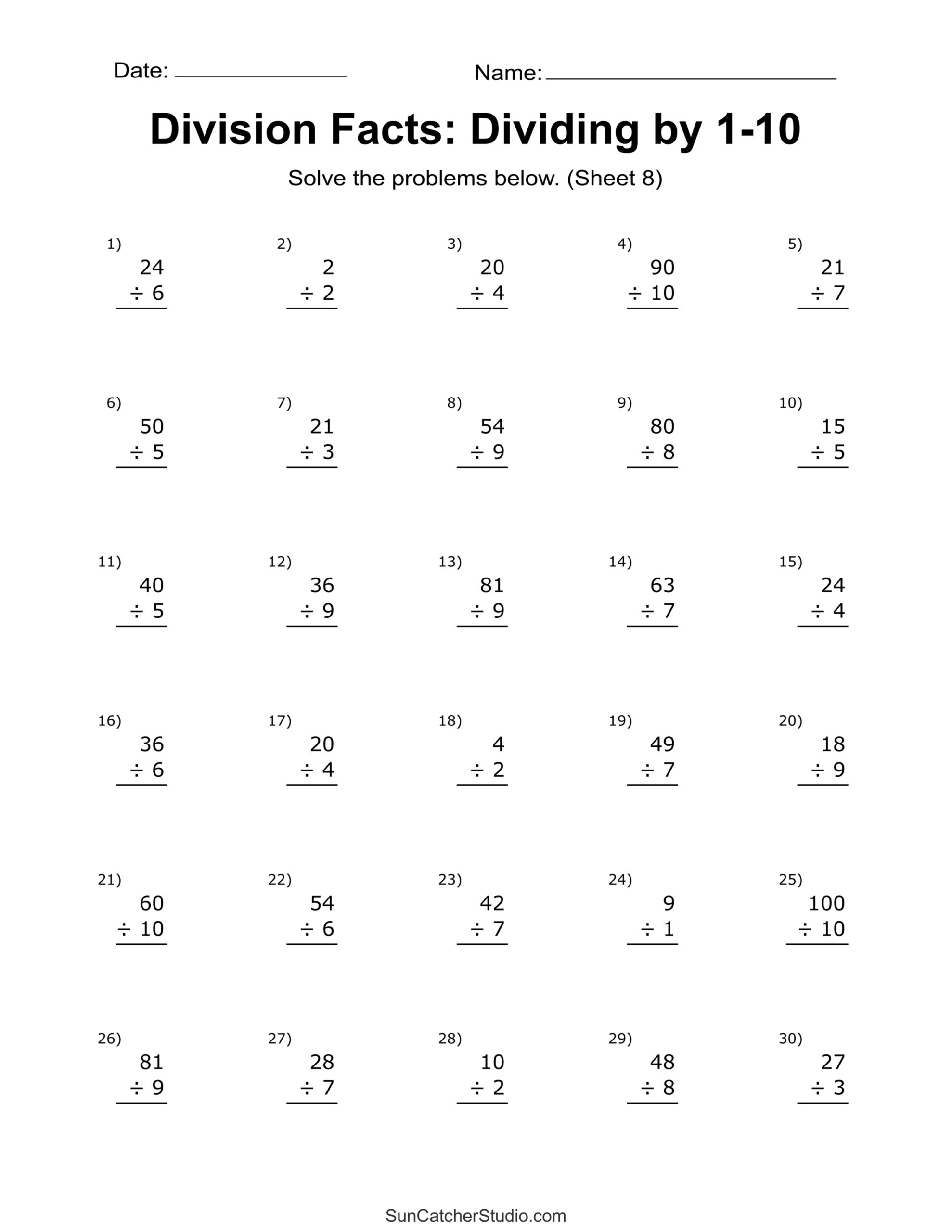 Division Worksheets Problems Free Printable Math Drills Free Printables Lettering SVG Files Tools Apps Basic Division Worksheets