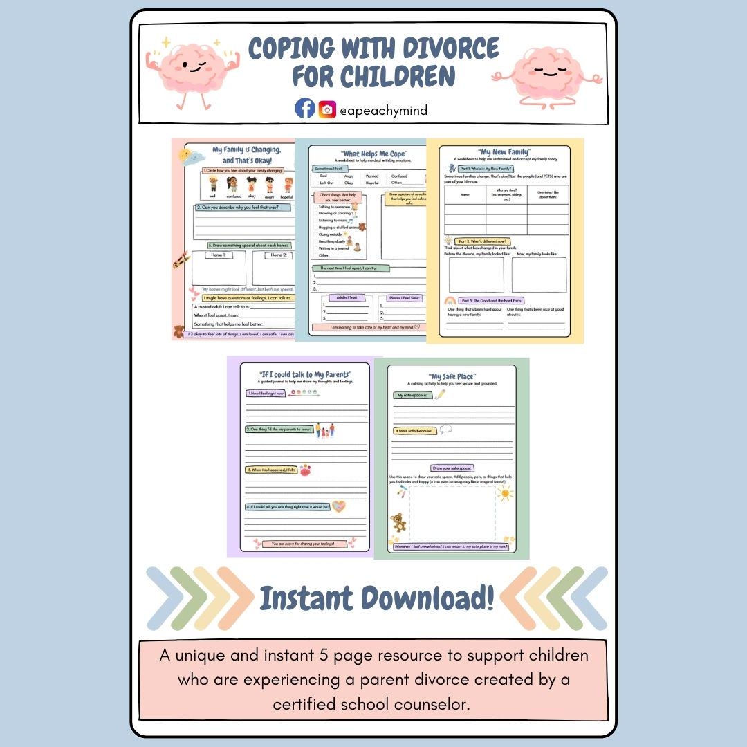 Divorce Worksheets For Kids Printable Coping Journal Family Change Safe Place Activity SEL Tools For Counselors Therapists And Parents Etsy