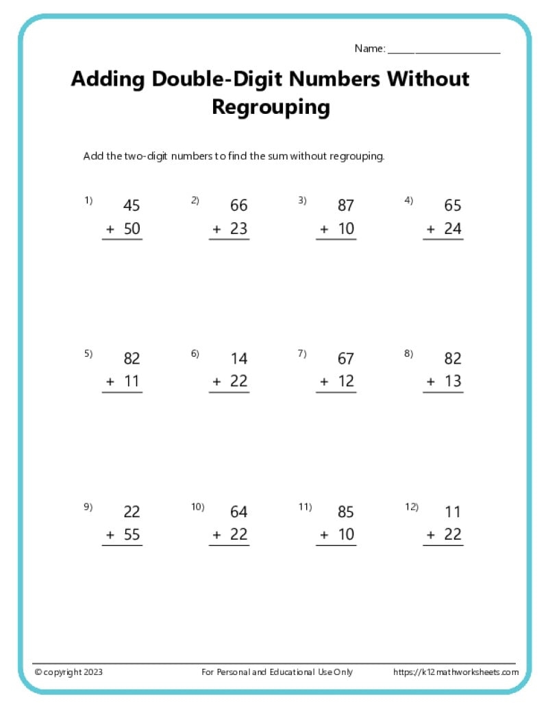 Double Digit Addition Without Regrouping Worksheets Double Digit Addition Without Regrouping Superstar Worksheets