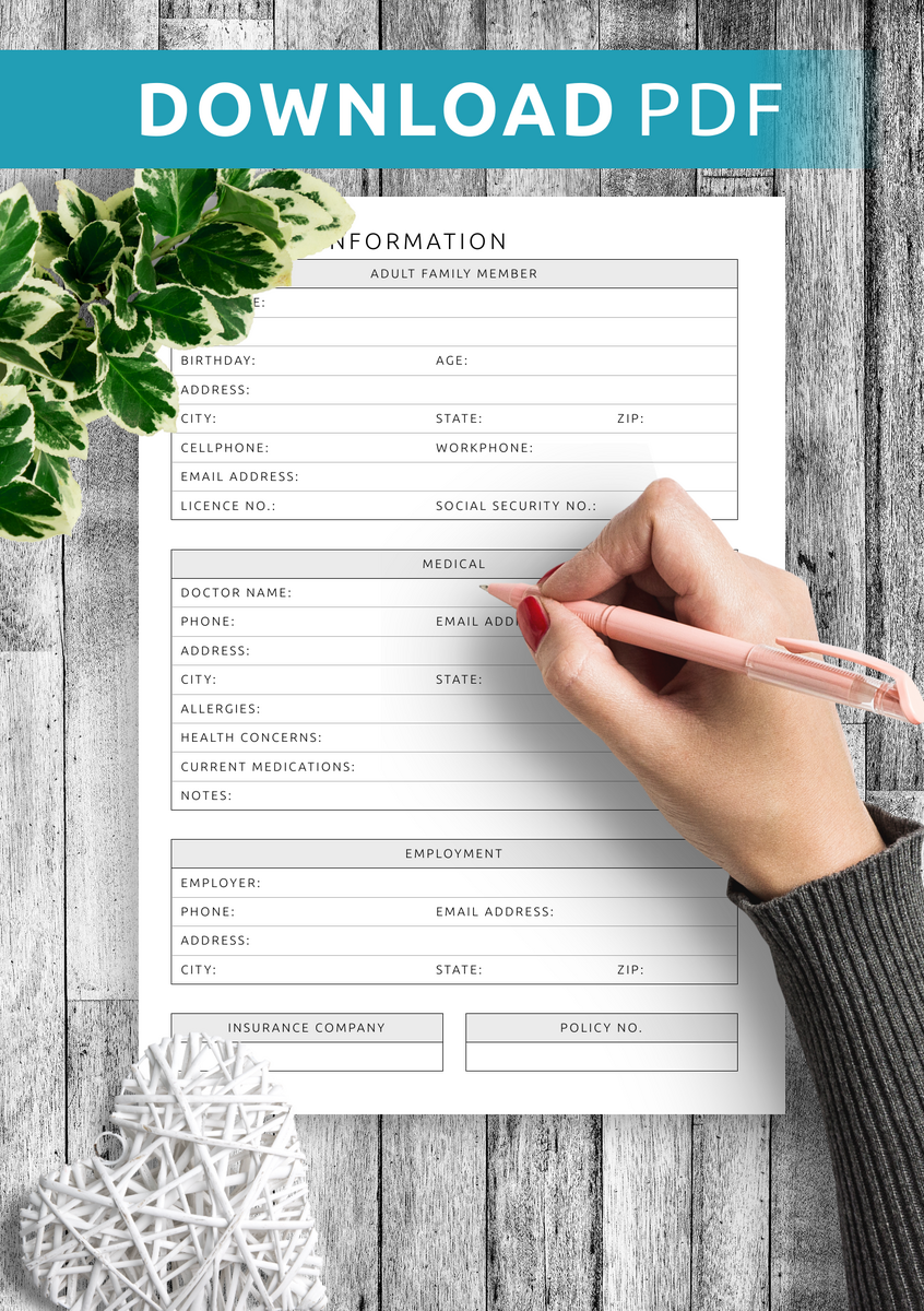 Download Printable Personal Information For Adult Template PDF Download Printable Personal Information For Adult Template PDF