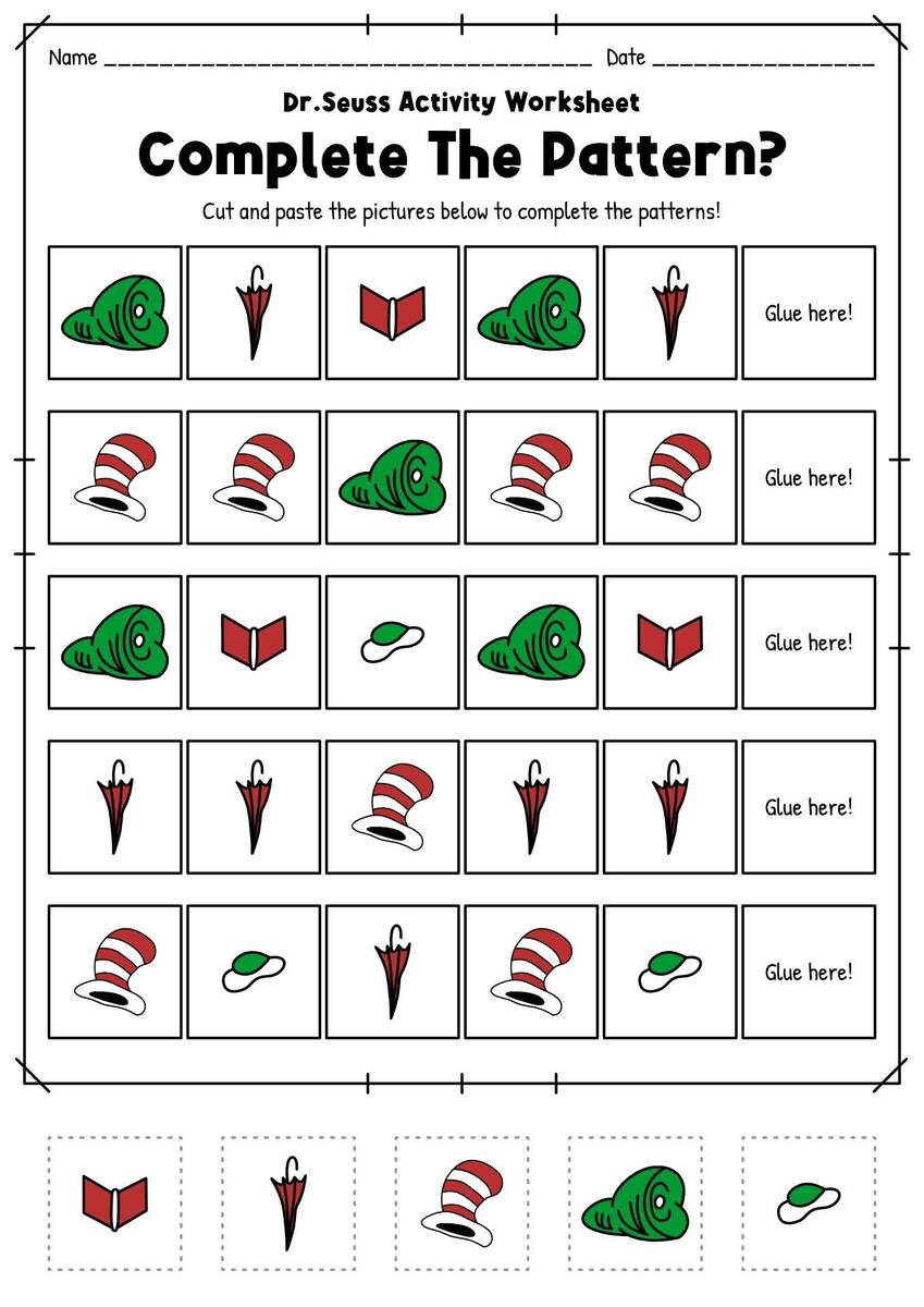 Dr Seuss Worksheets Preschool Oh The Places You Ll Go School Accessories Seuss File Folder Dr Seuss Printables And Activities Brightly