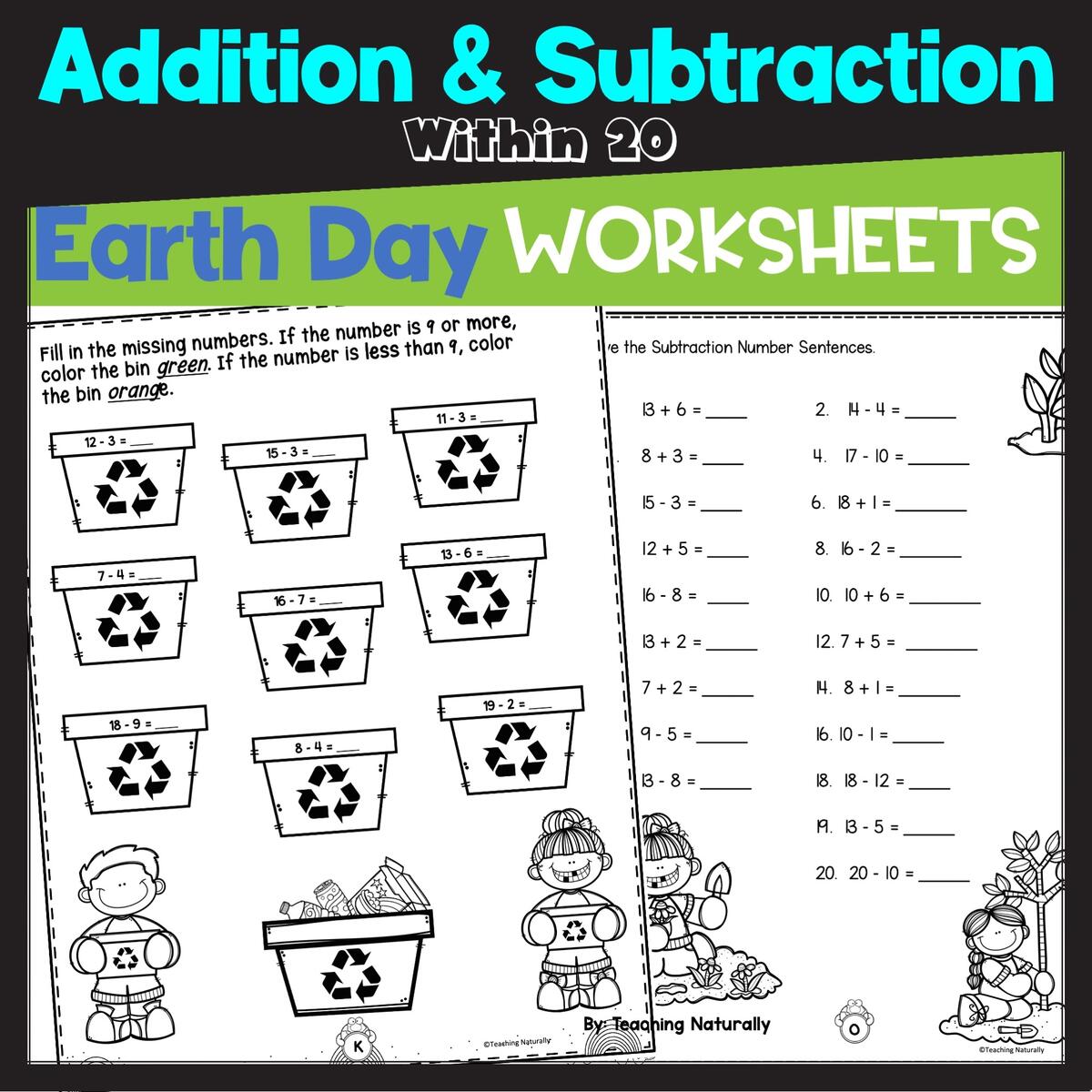 Earth Day Addition And Subtraction Within 20 Printable Worksheets Made By Teachers Earth Day Worksheets Free Printables Superstar Worksheets