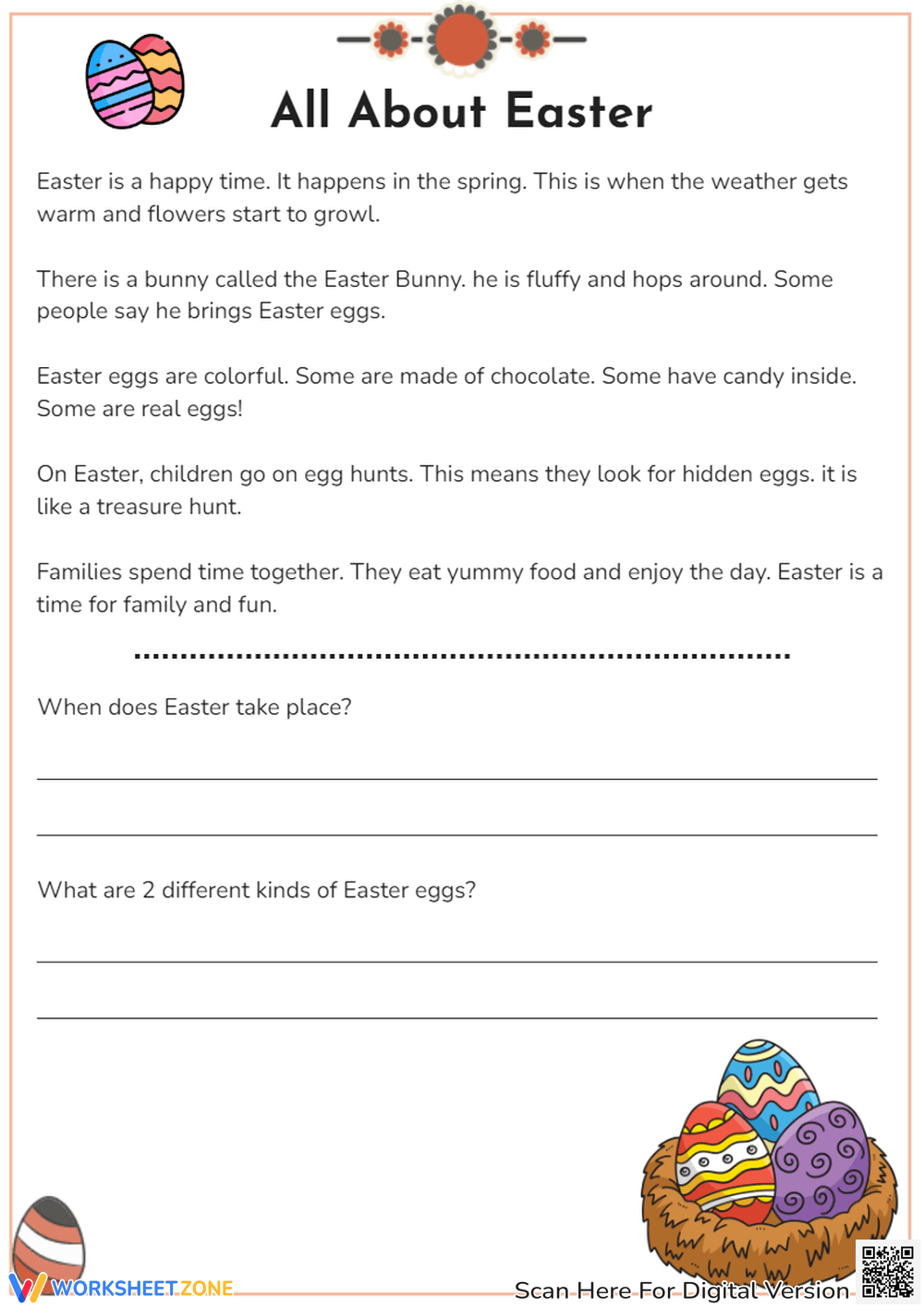 Easter Reading Comprehension Worksheets Worksheets Printable