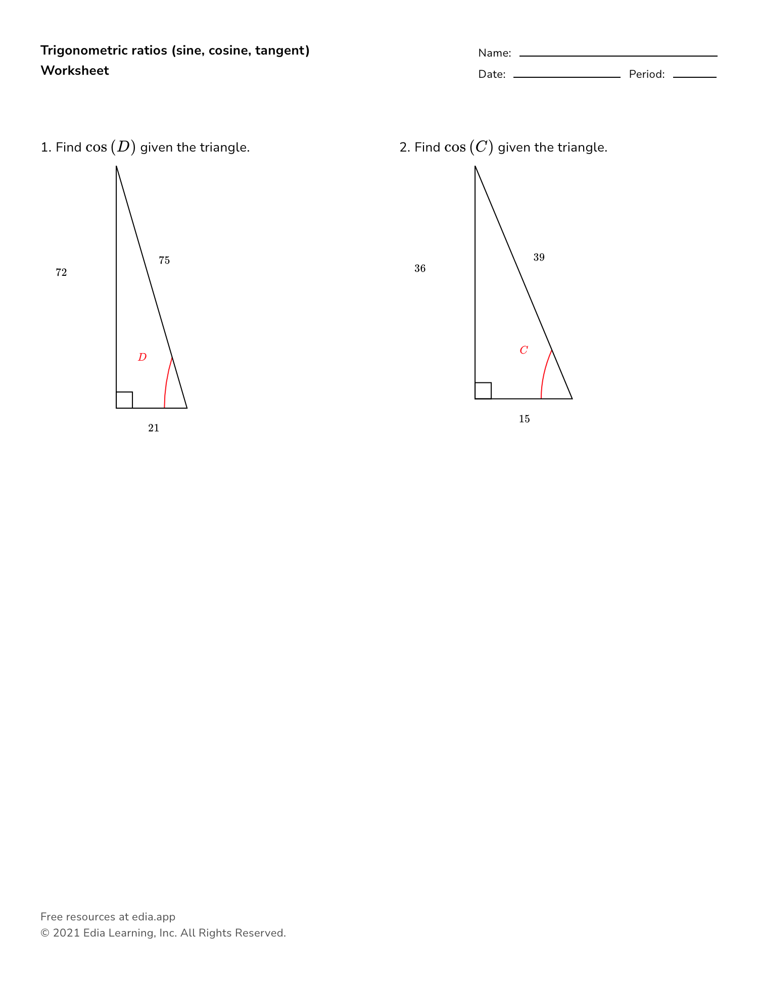 Edia AI Platform For Student Outcomes Evaluating Each Trigonometric Function Worksheets